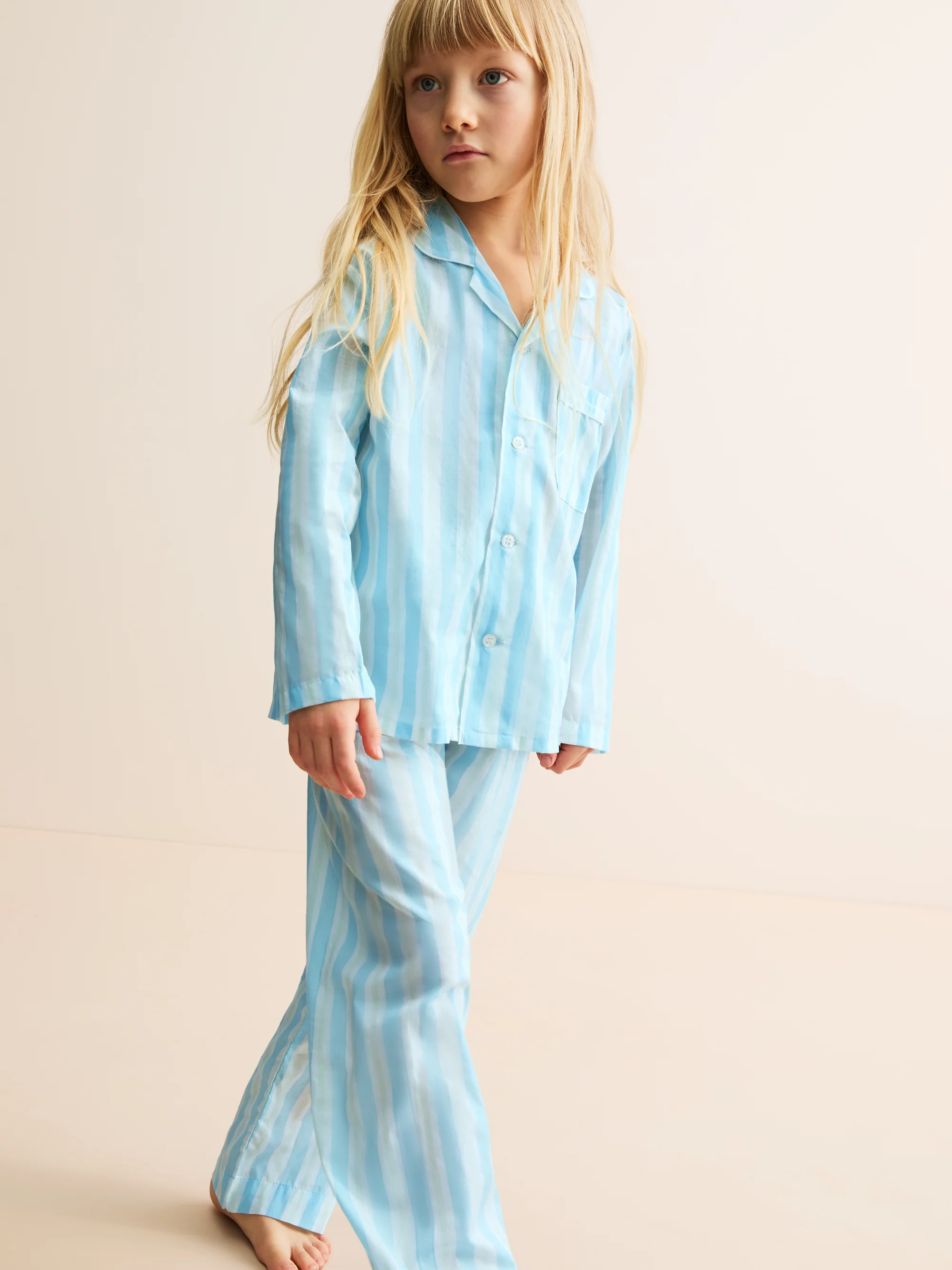 Kids' Pyjamas Amalfi Cotton Batiste Aqua Blue Stripe - Image 2