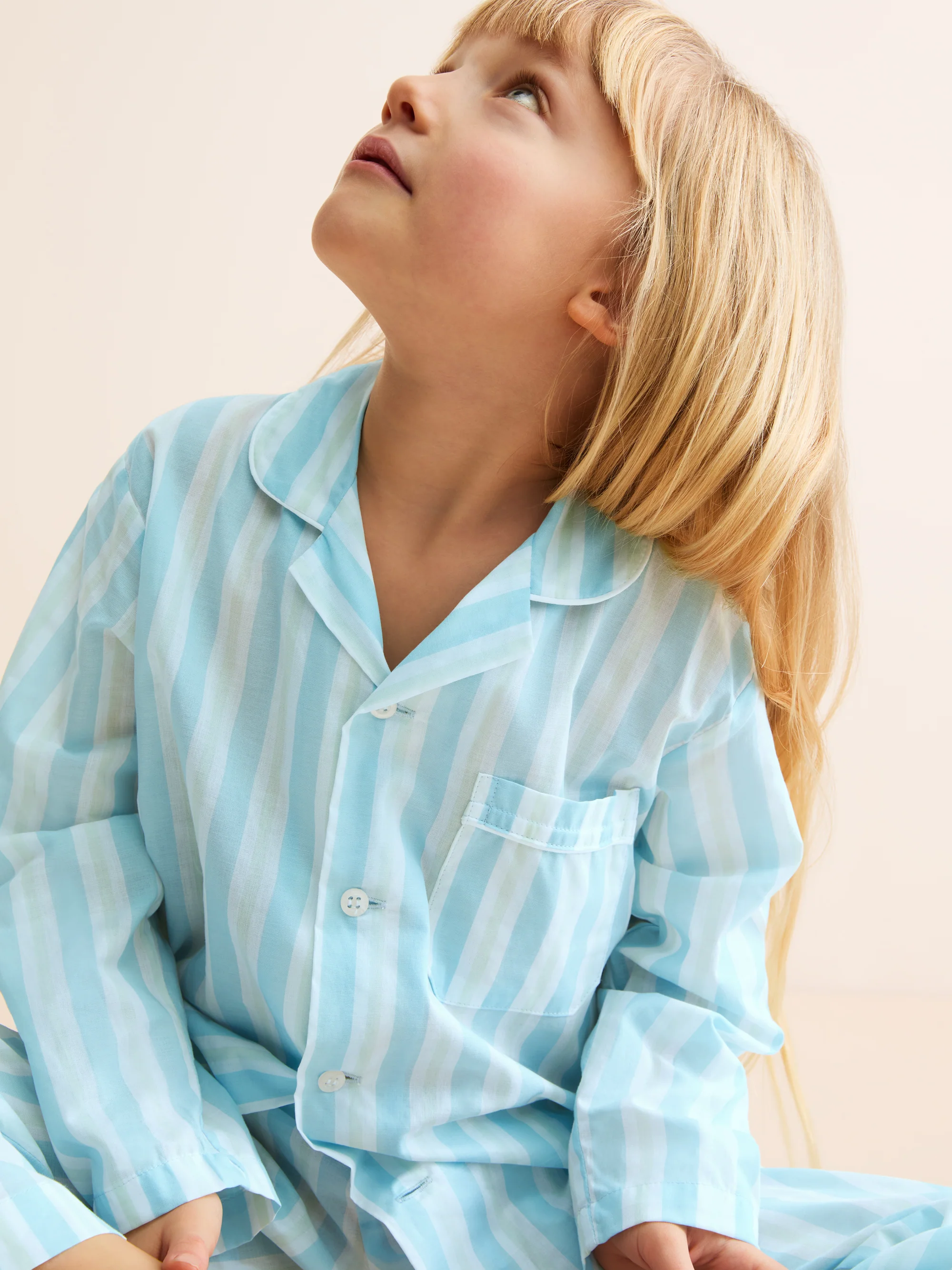 Kids' Pyjamas Amalfi Cotton Batiste Aqua Blue Stripe - Image 4