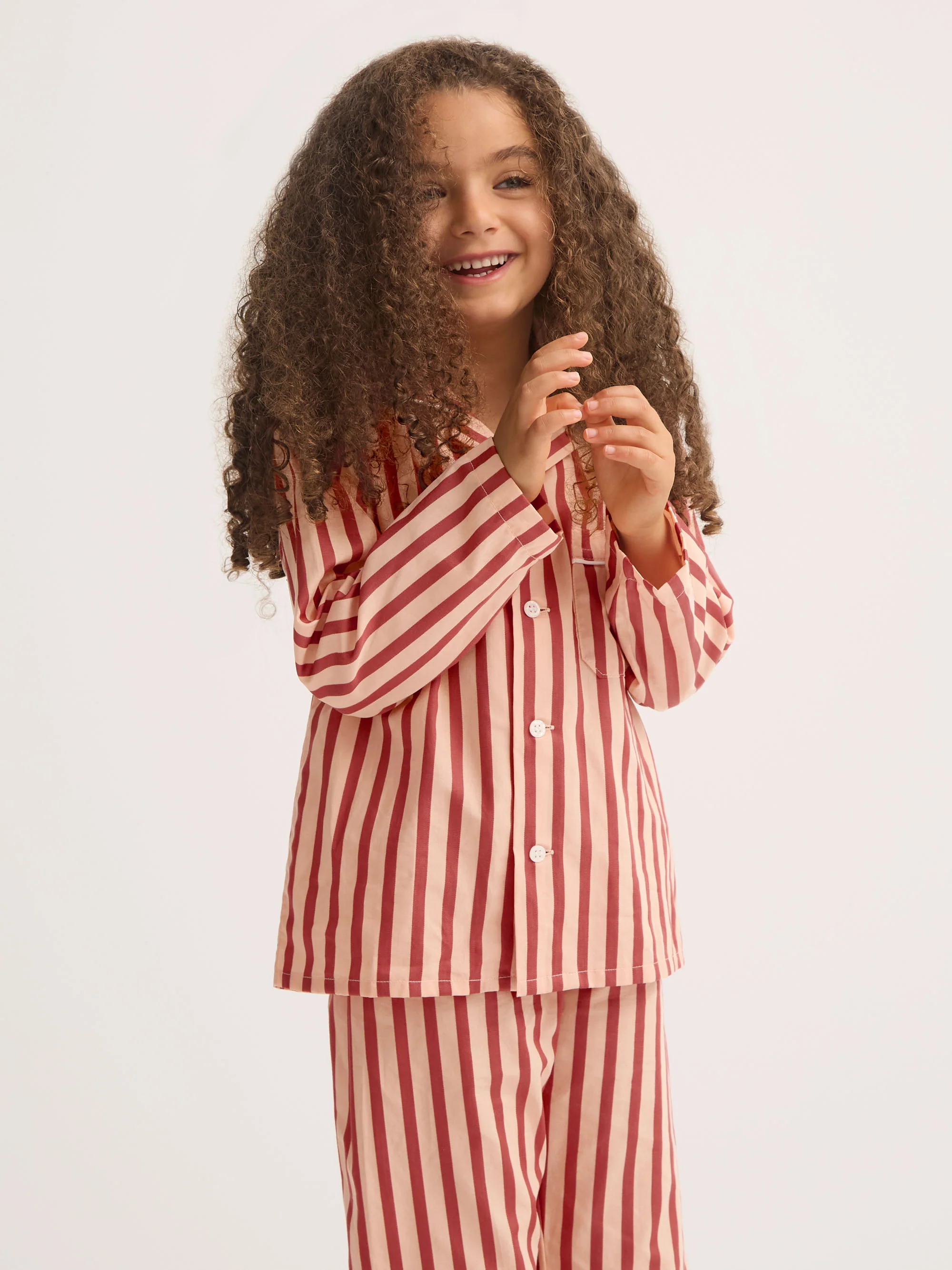 Kids' Pyjamas Capri Cotton Batiste Red & Peach Stripe - Image 3