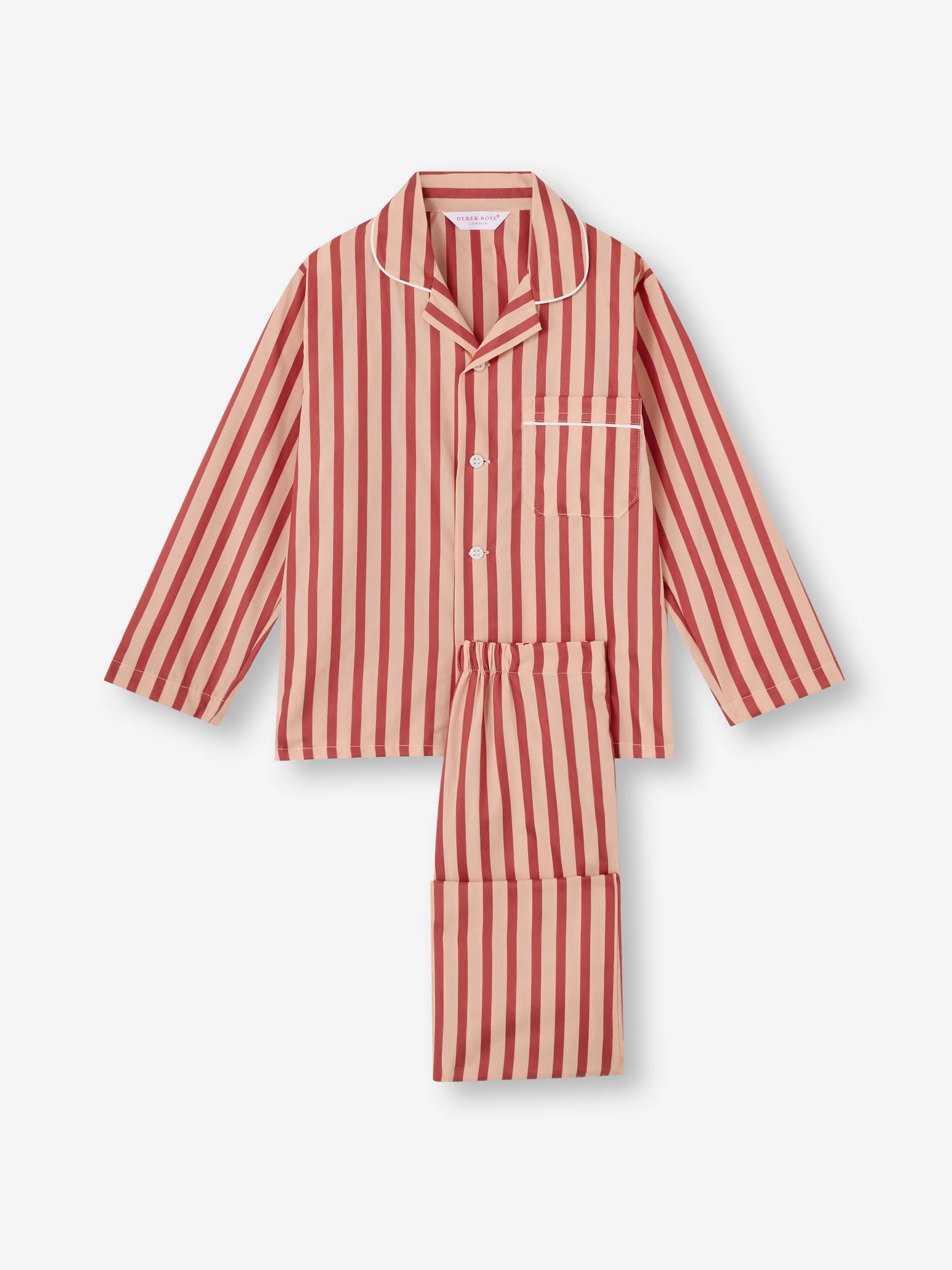 Kids' Pyjamas Capri Cotton Batiste Red & Peach Stripe - Image 5