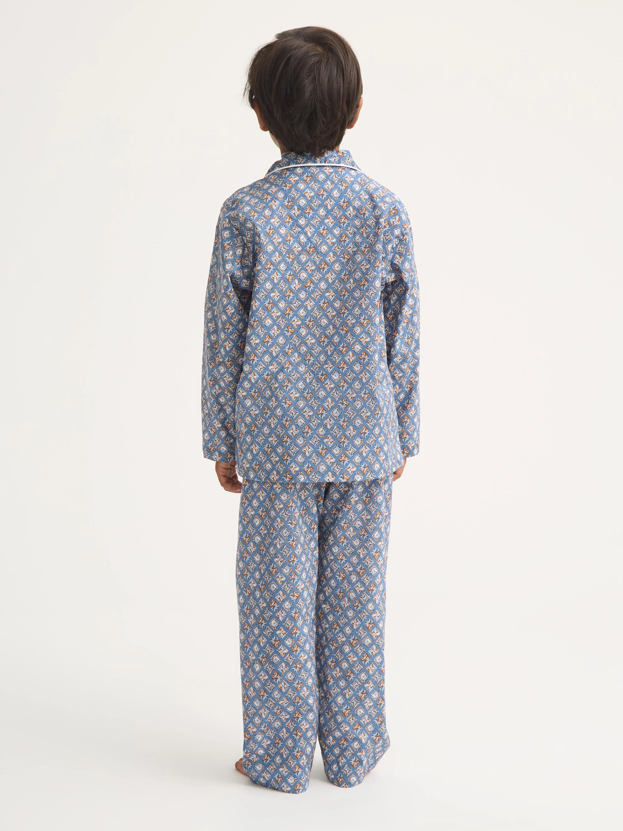 Kids' Pyjamas Cotton Batiste Blue Multicolour Diamond Print - Image 3