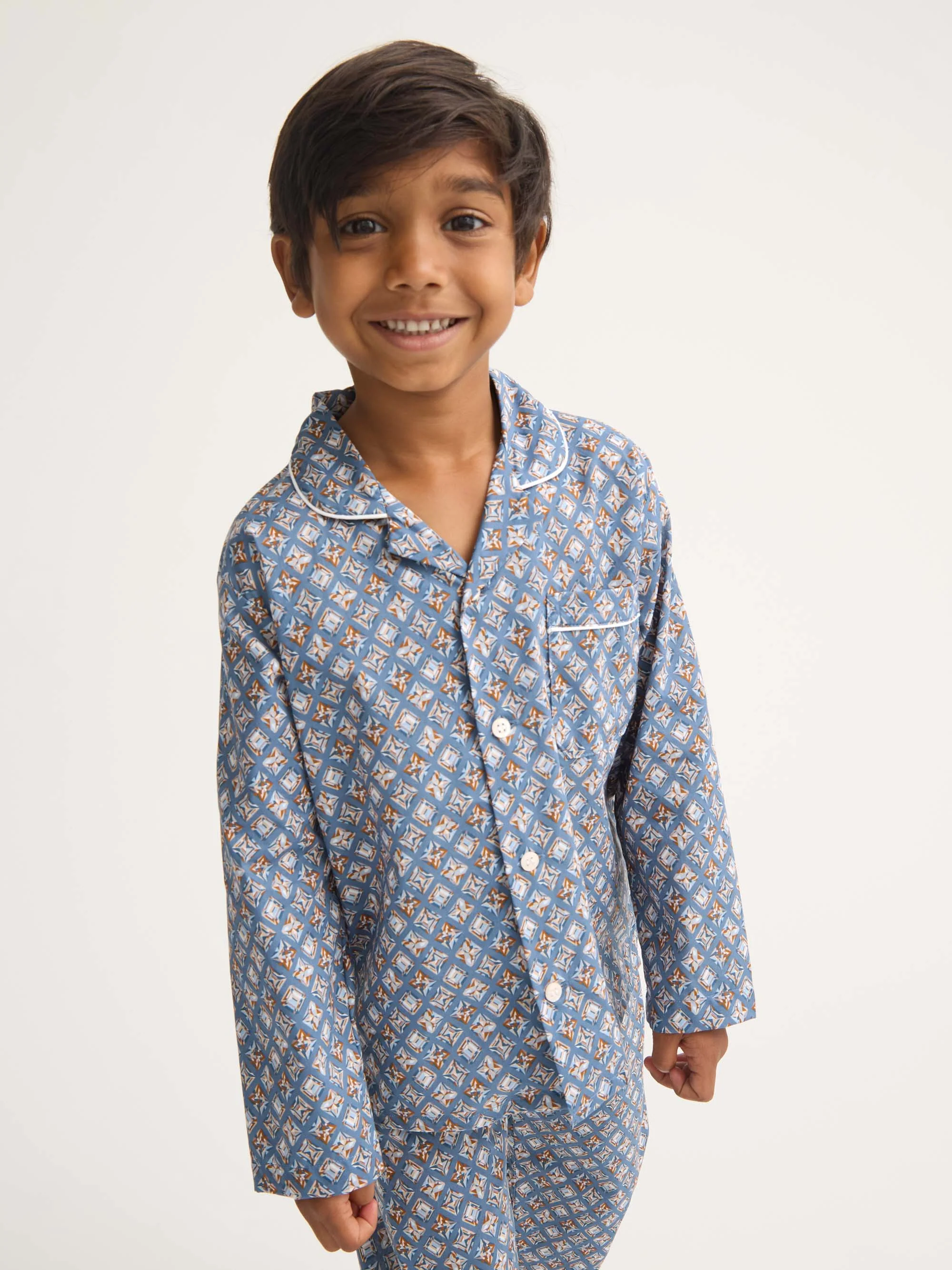 Kids' Pyjamas Cotton Batiste Blue Multicolour Diamond Print - Image 4