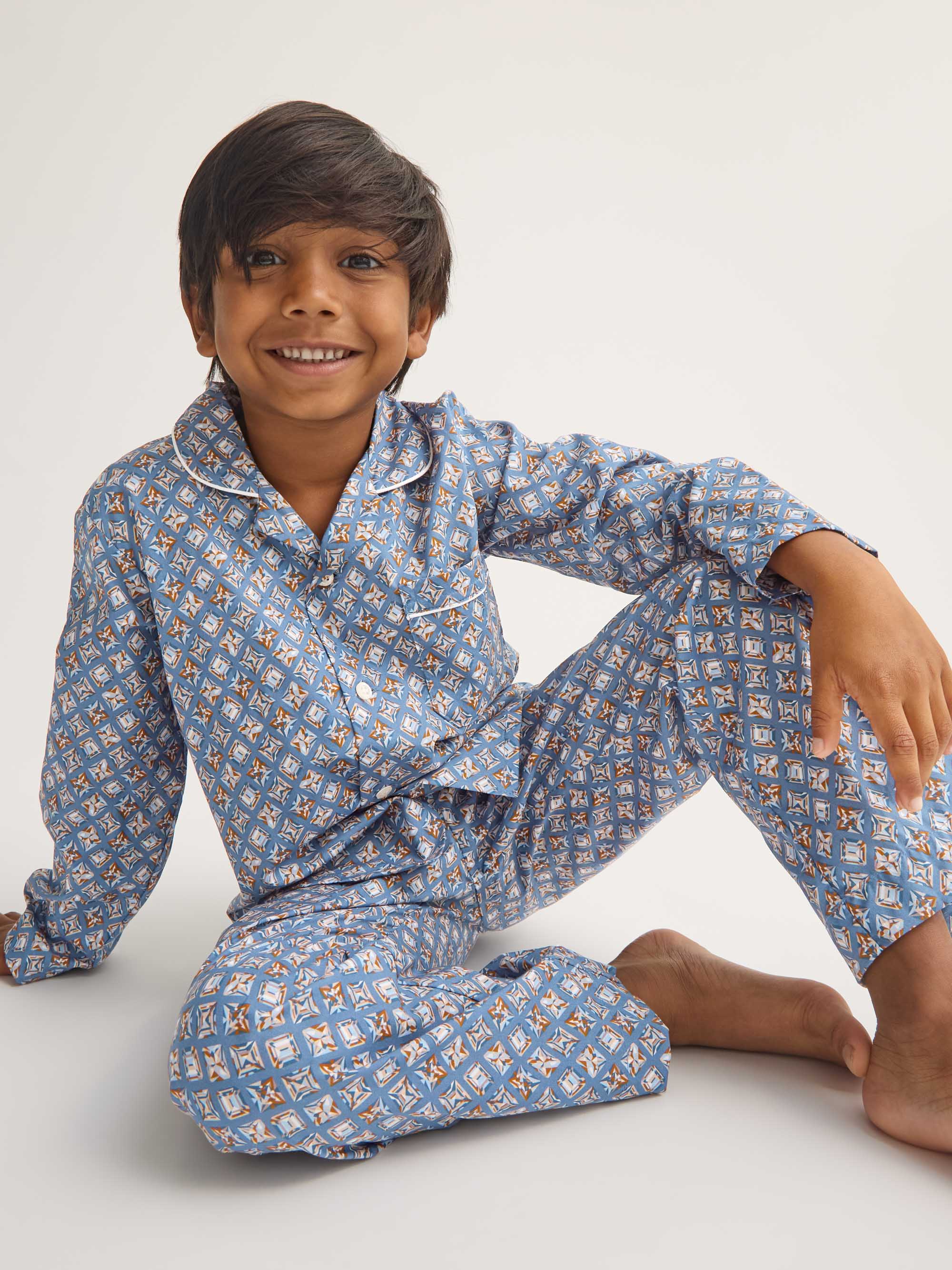 Kids' Pyjamas Cotton Batiste Blue Multicolour Diamond Print - Image 5