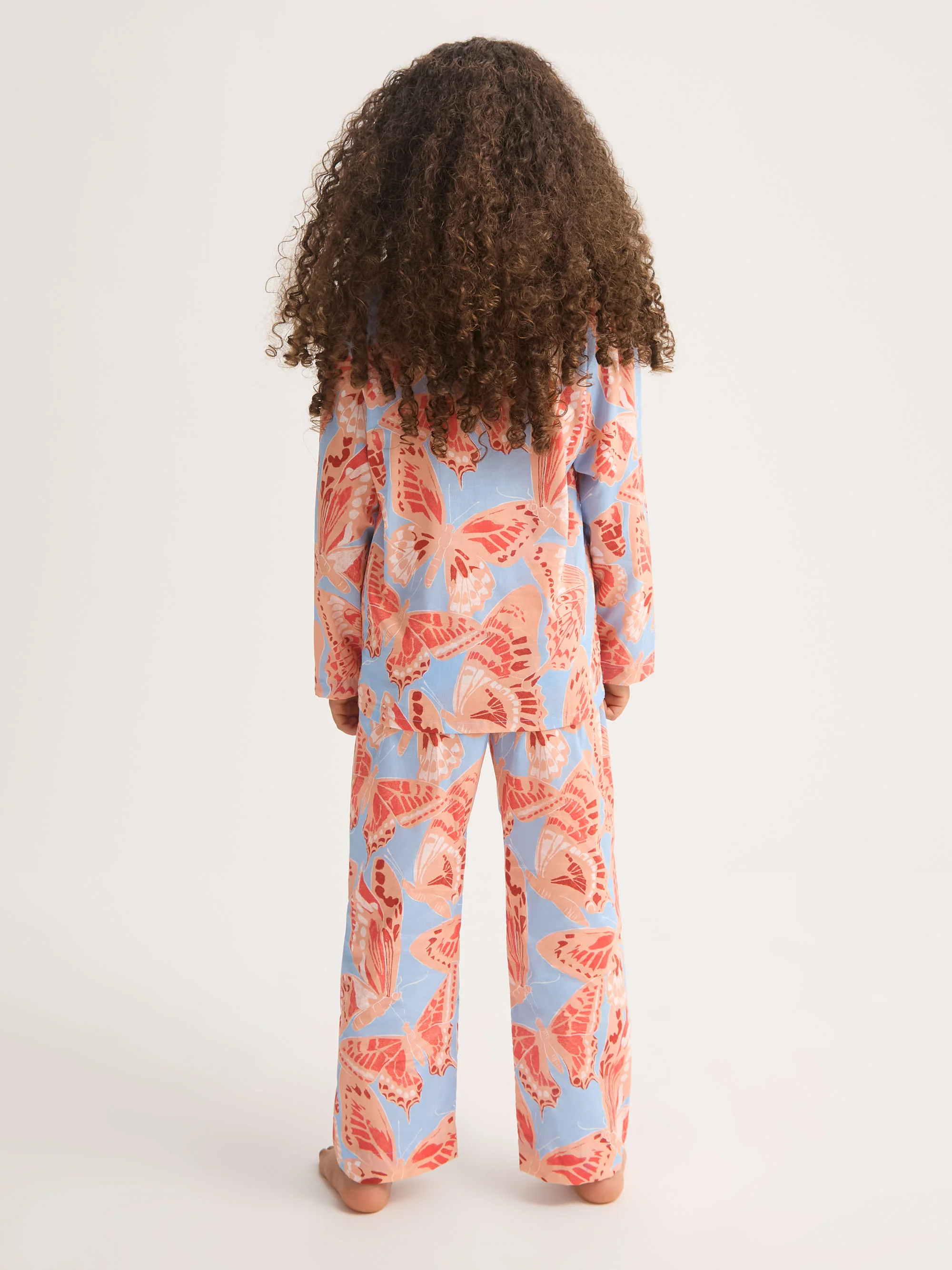 Kids' Pyjamas Cotton Batiste Light Blue & Peach Butterfly Print - Image 3