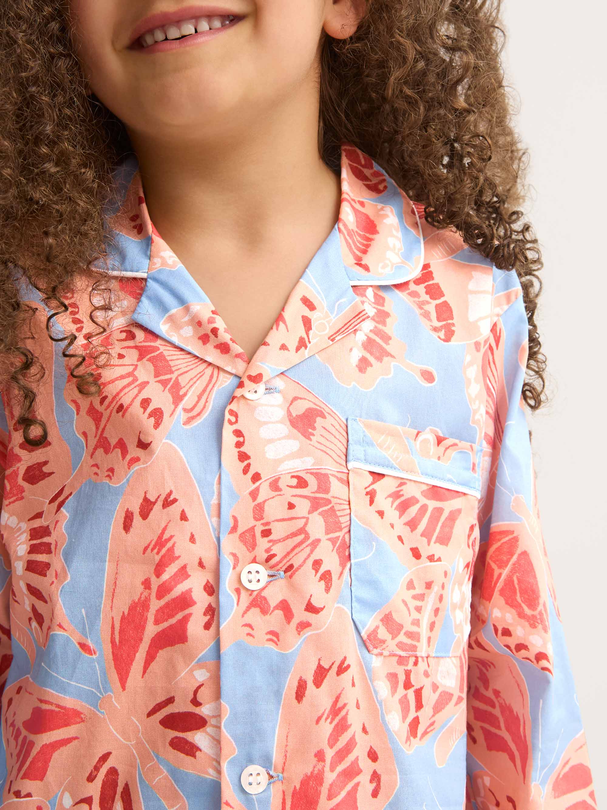 Kids' Pyjamas Cotton Batiste Light Blue & Peach Butterfly Print - Image 4