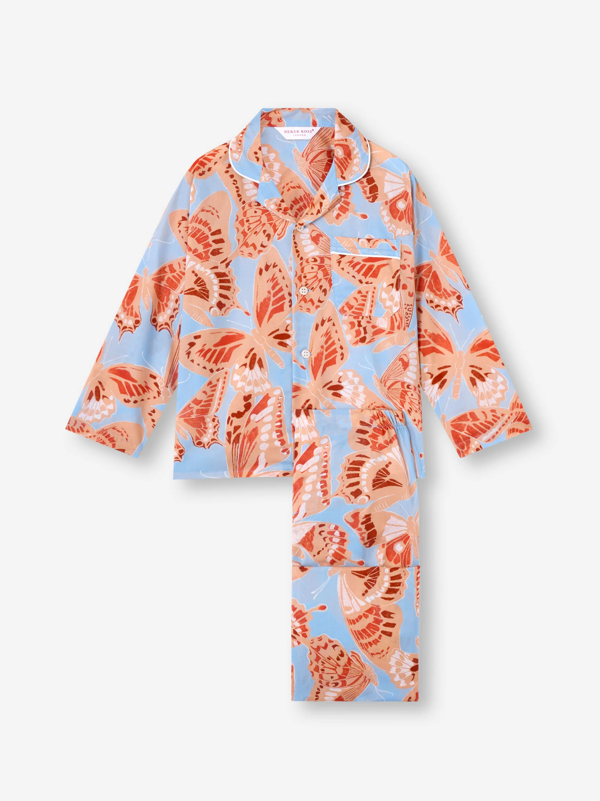 Kids' Pyjamas Cotton Batiste Light Blue & Peach Butterfly Print - Image 5
