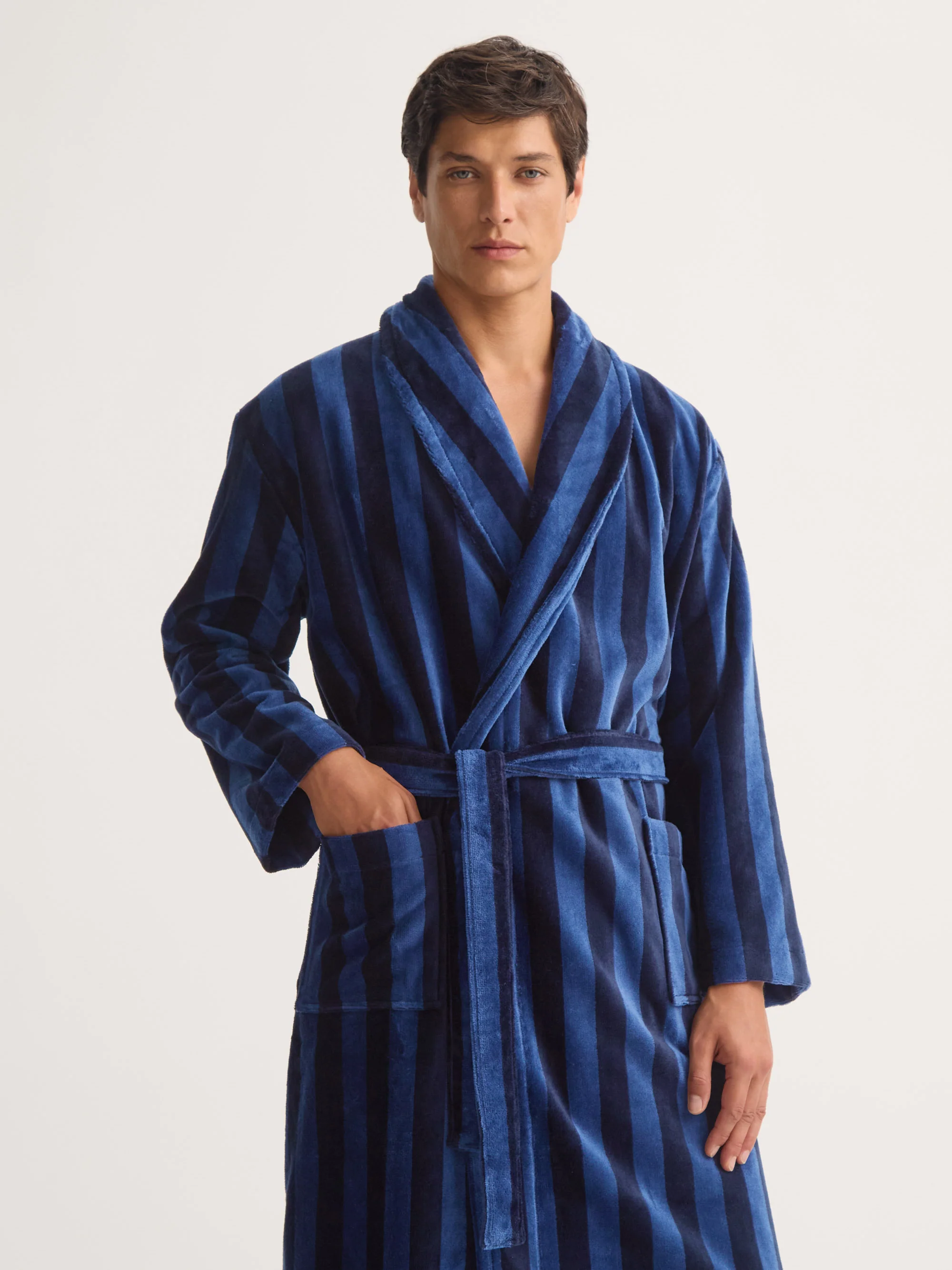 Men's Bathrobe Aston Terry Cotton Navy & Black - Image 7