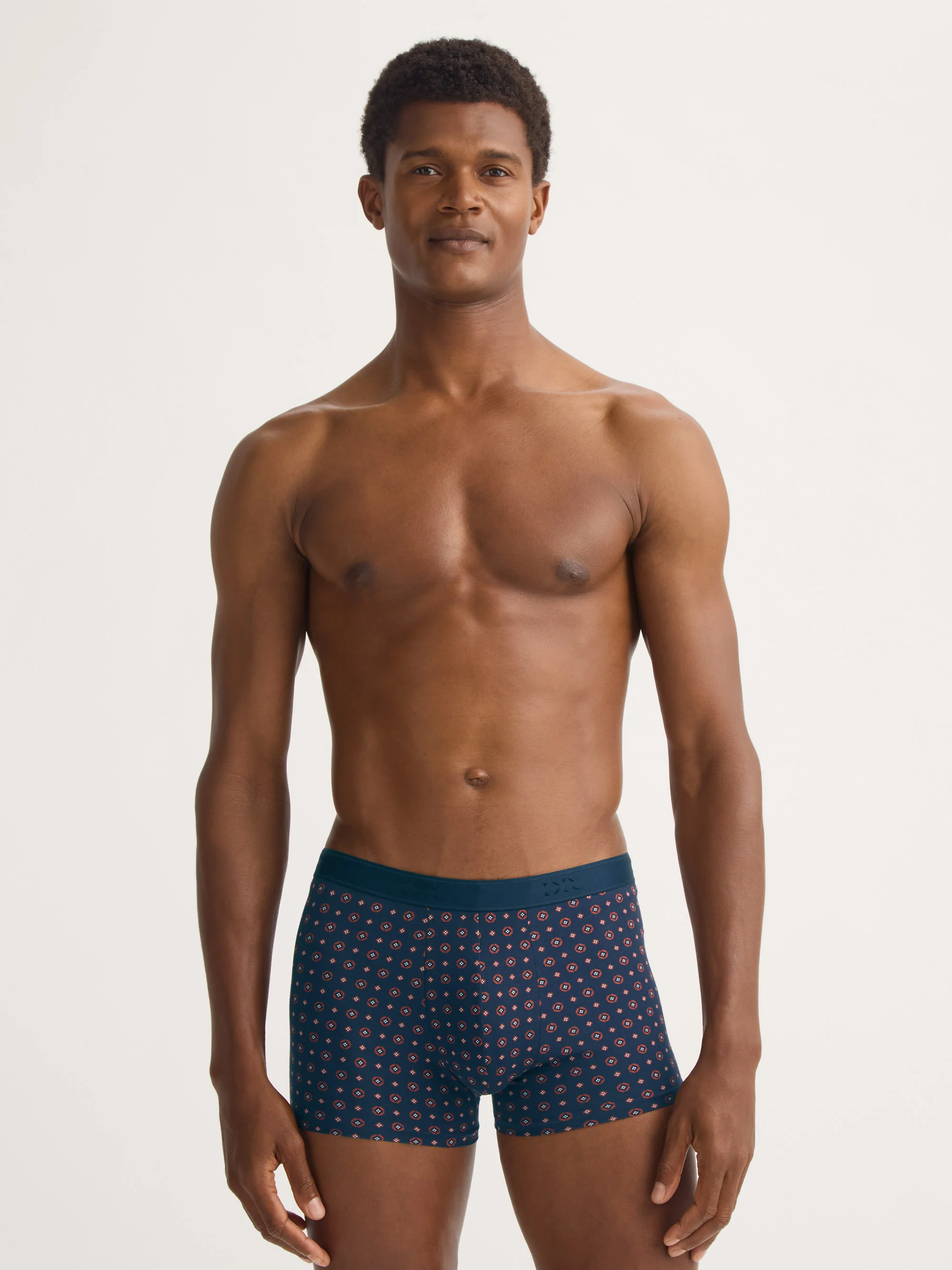 Men's Boxer Briefs Cotton Navy Blue & Red Rose Motif - Image 4