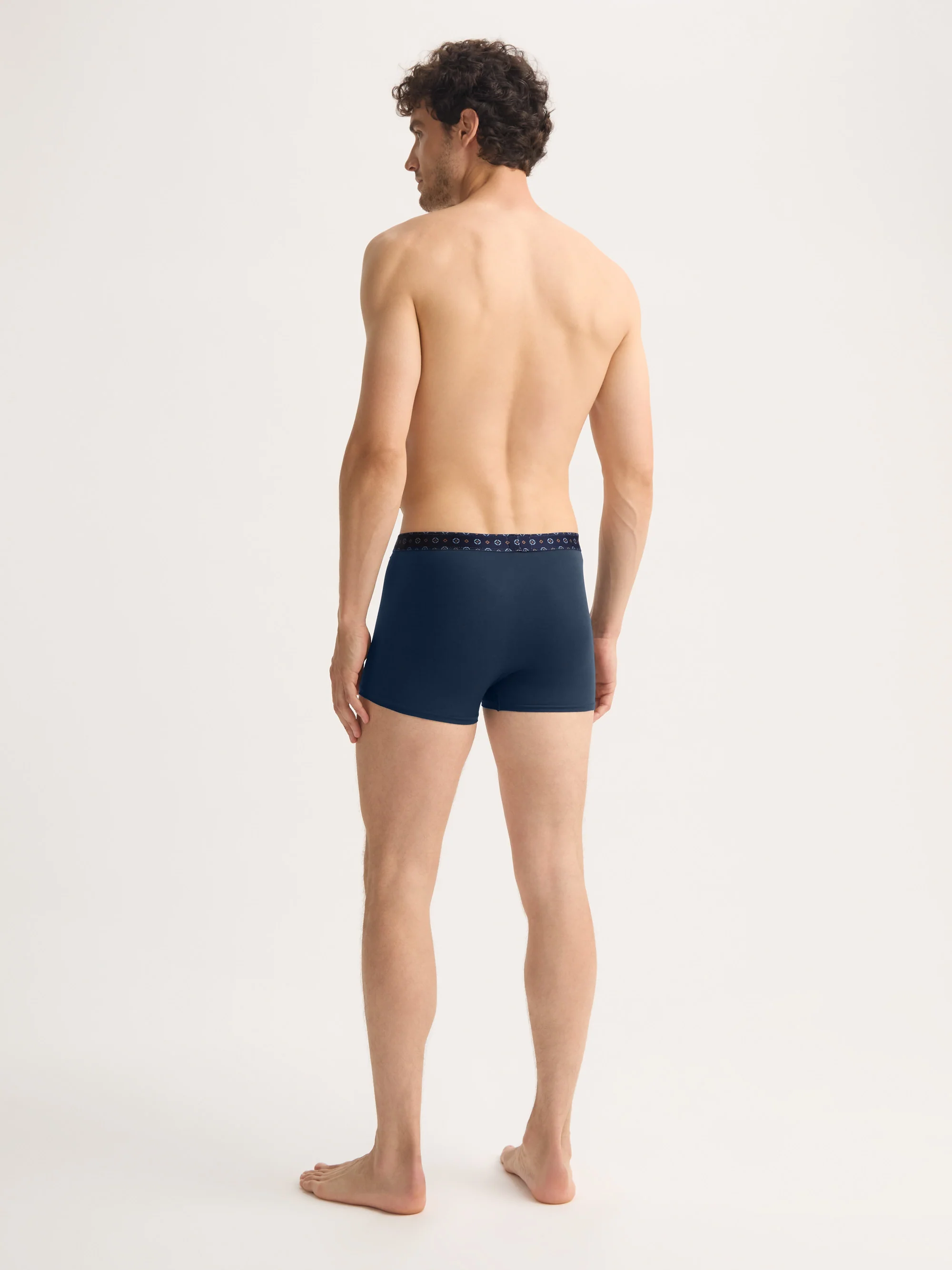 Men's Boxer Briefs Pima Cotton Stretch Navy Blue with Rose Motif Band - Image 3