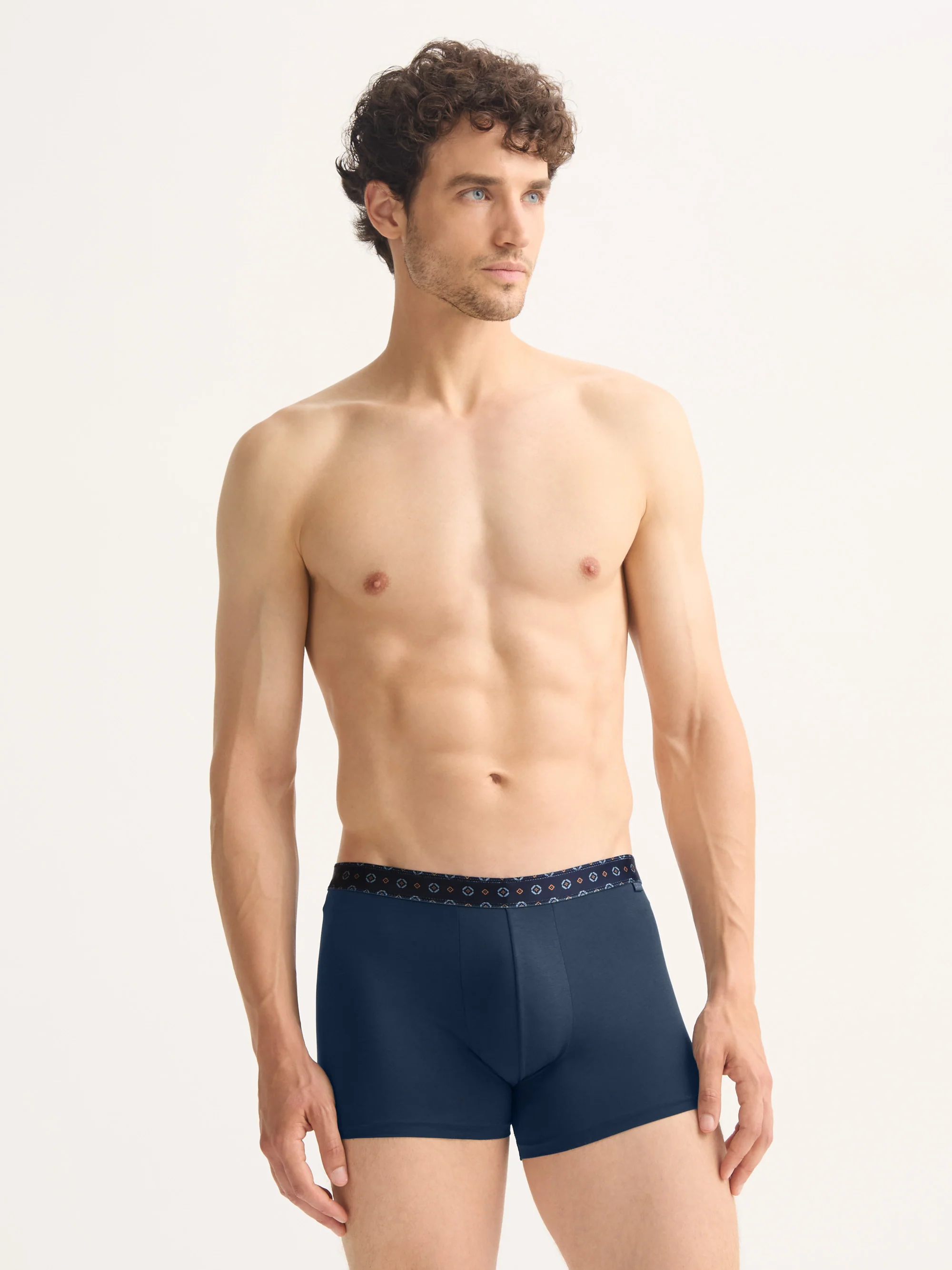 Men's Boxer Briefs Pima Cotton Stretch Navy Blue with Rose Motif Band - Image 4