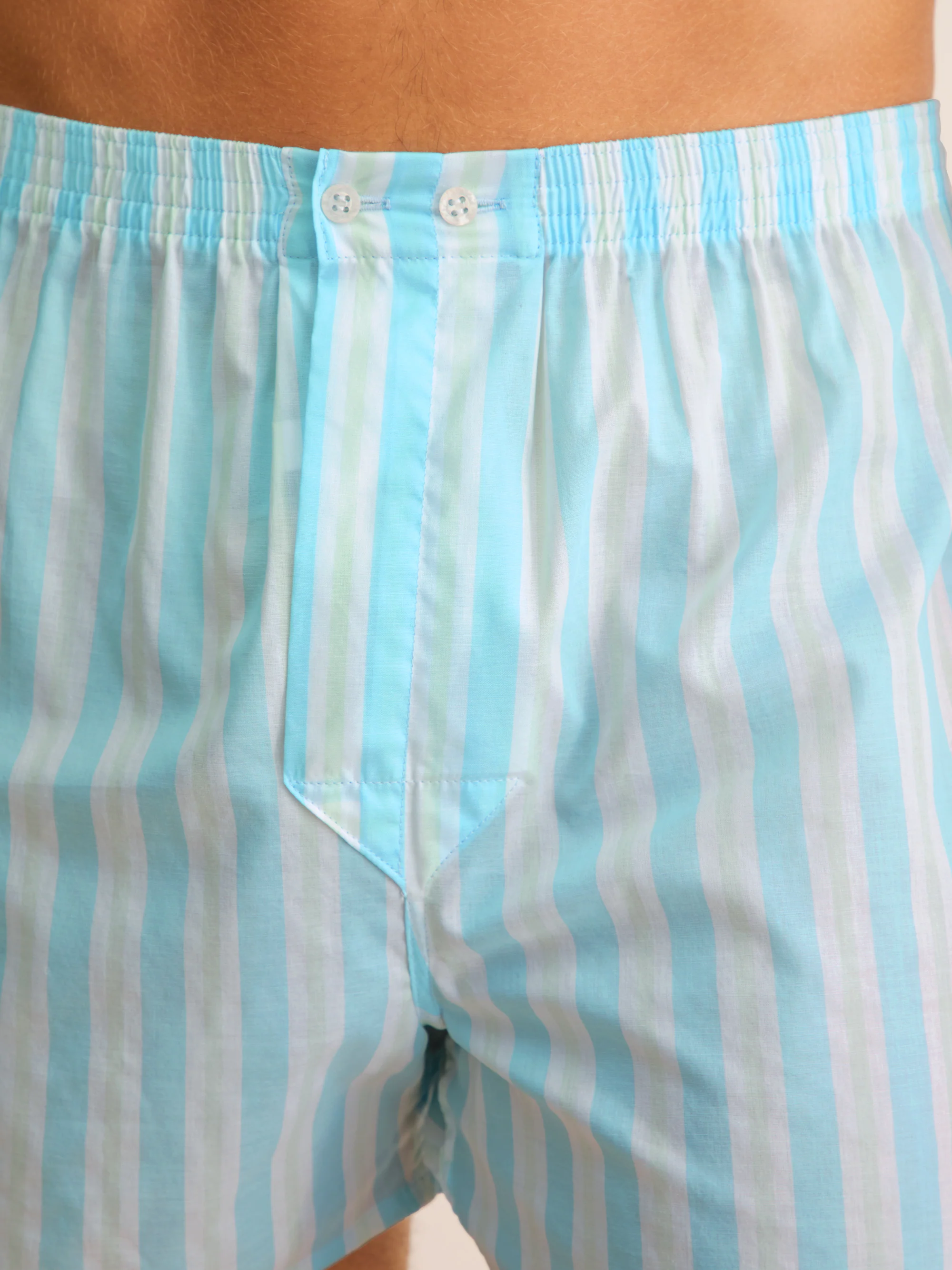 Men's Classic Fit Boxers Amalfi Cotton Batiste Aqua Blue Stripe - Image 3