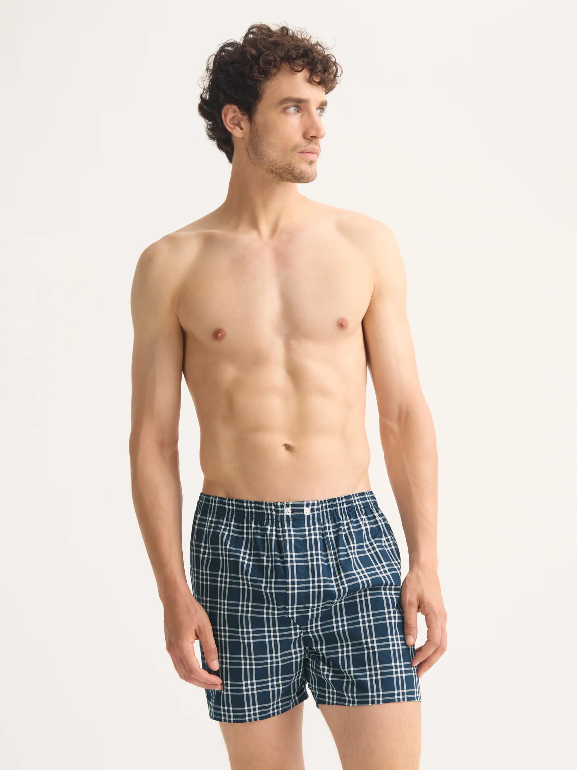 Men's Classic Fit Boxers Barker Cotton French Blue & White Check - Image 4