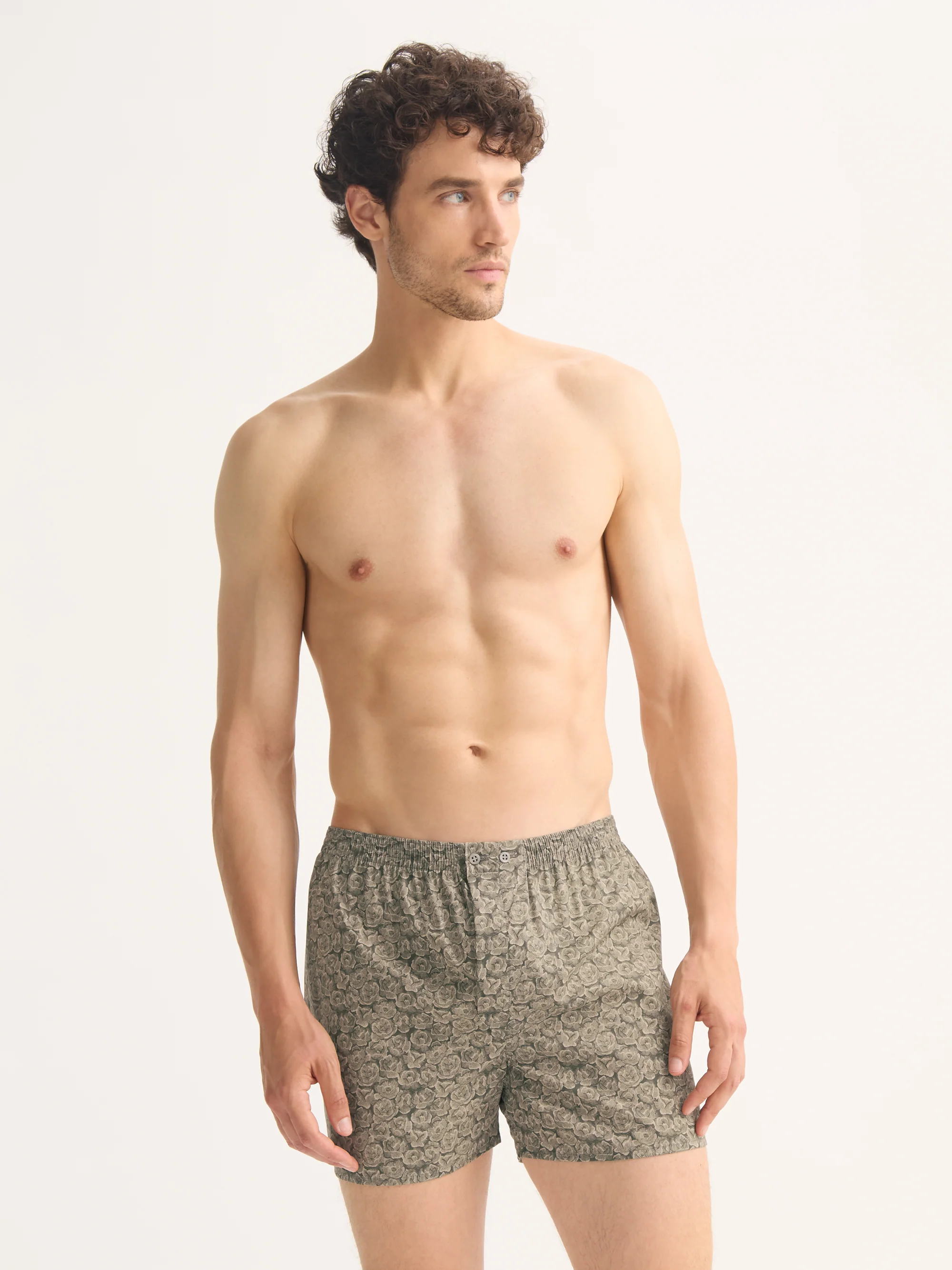 Men's Classic Fit Boxers Cotton Batiste Camo Green Rose Print - Image 2