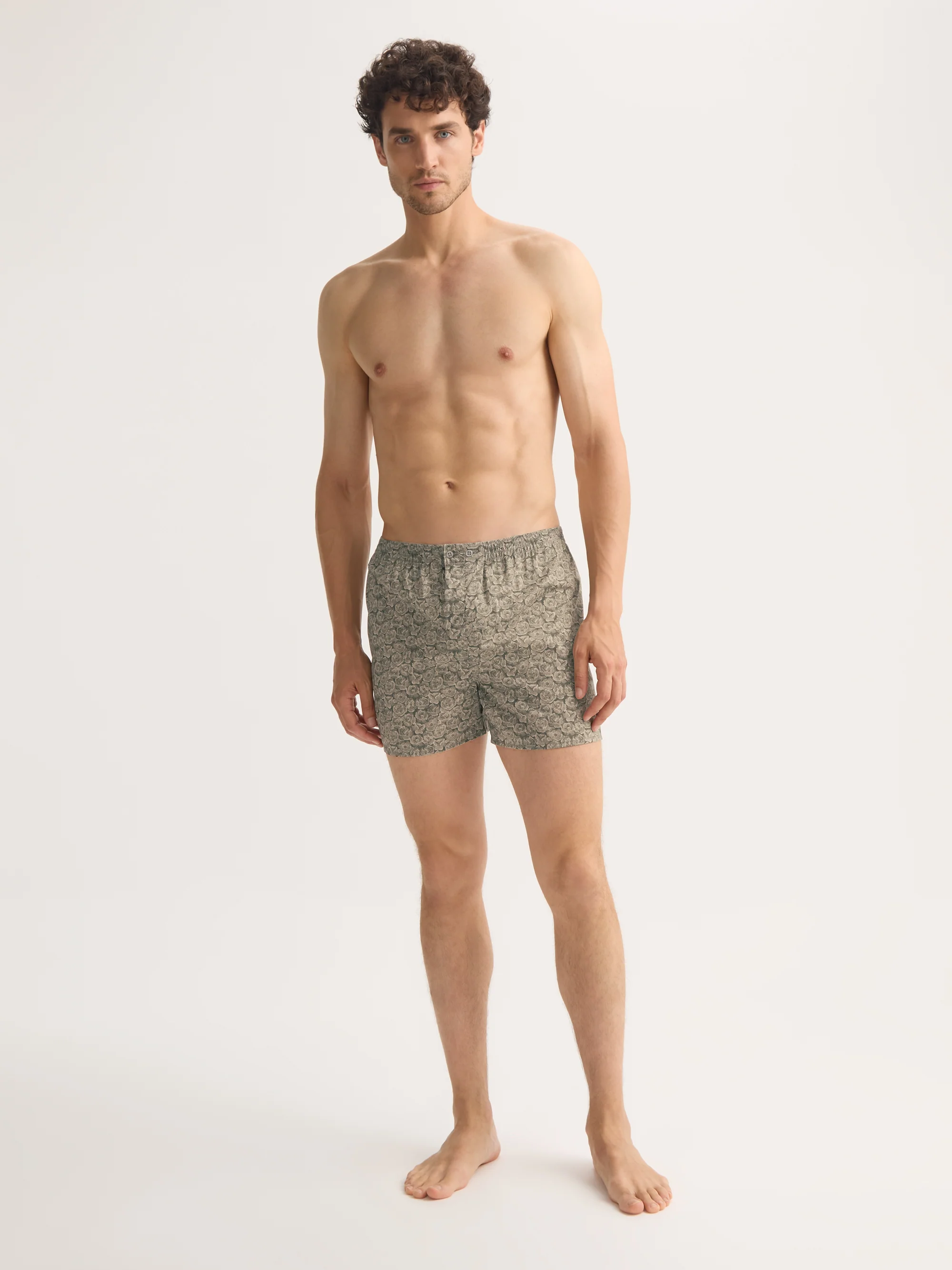 Men's Classic Fit Boxers Cotton Batiste Camo Green Rose Print - Image 3