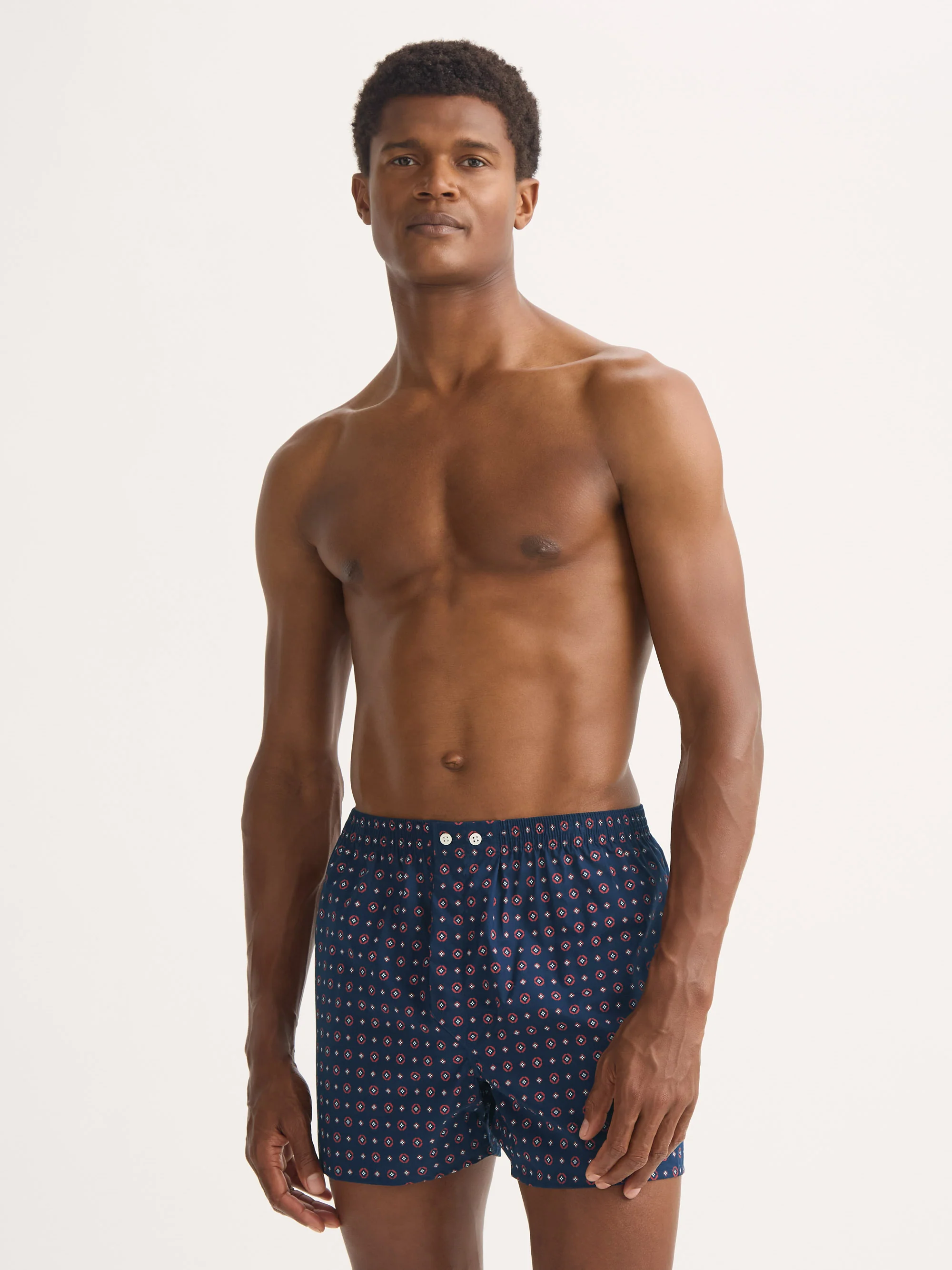 Men's Classic Fit Boxers Cotton Batiste Navy Blue Rose Motif - Image 4