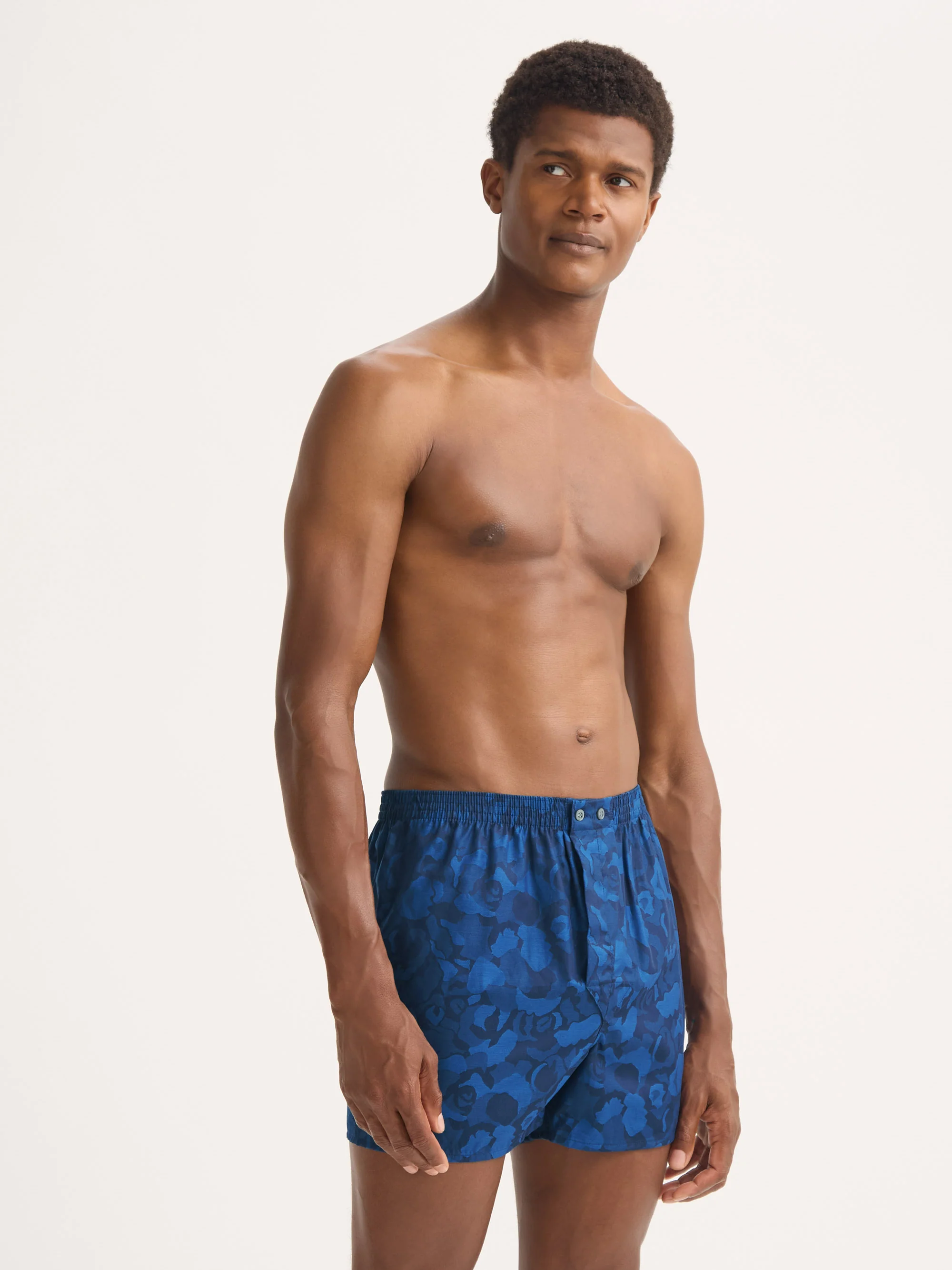 Men's Classic Fit Boxers Cotton Jacquard Navy Blue Camo Rose Weave - Image 4