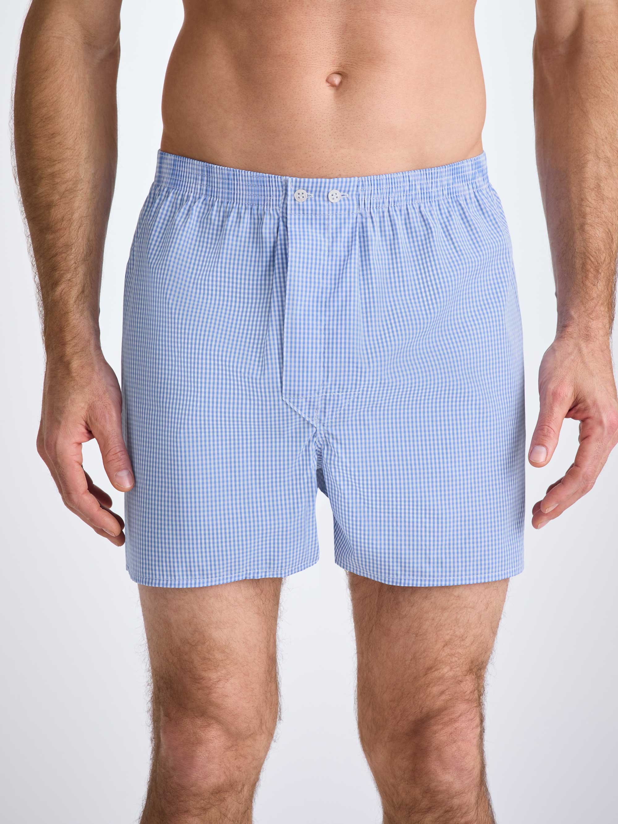 Men's Classic Fit Boxers Gingham Cotton Blue - Image 3