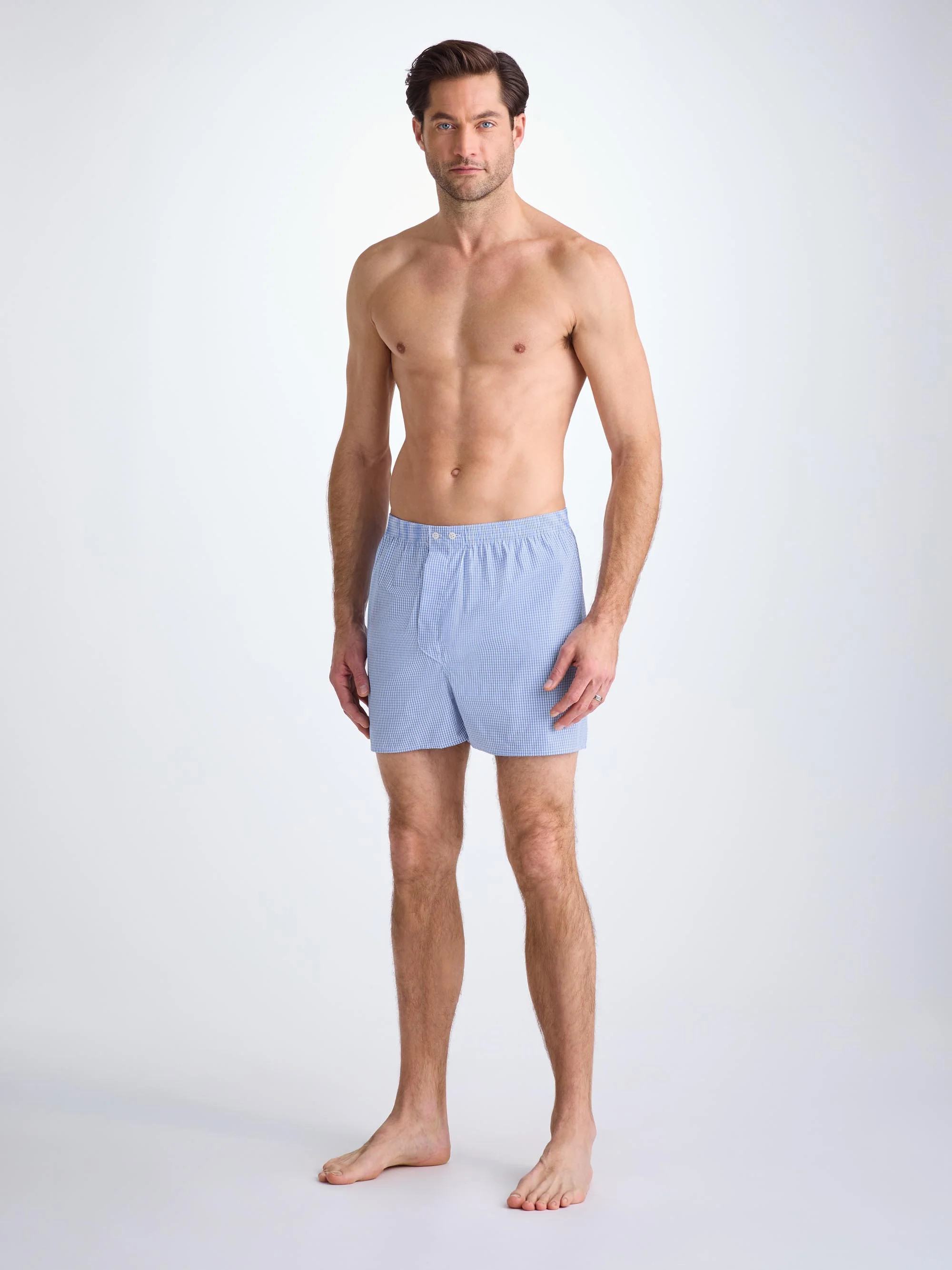 Men's Classic Fit Boxers Gingham Cotton Blue - Image 4