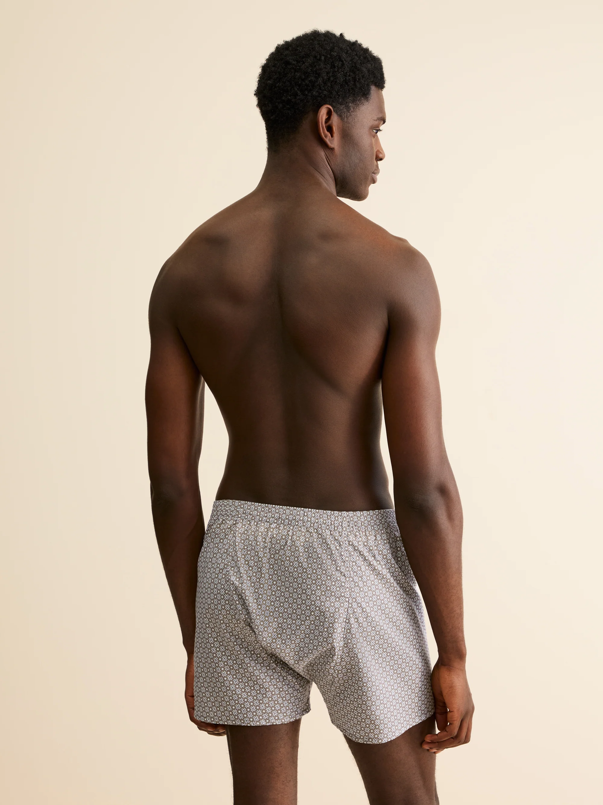 Men's Classic Fit Boxers London Geo Cross Cotton Batiste Taupe - Image 3