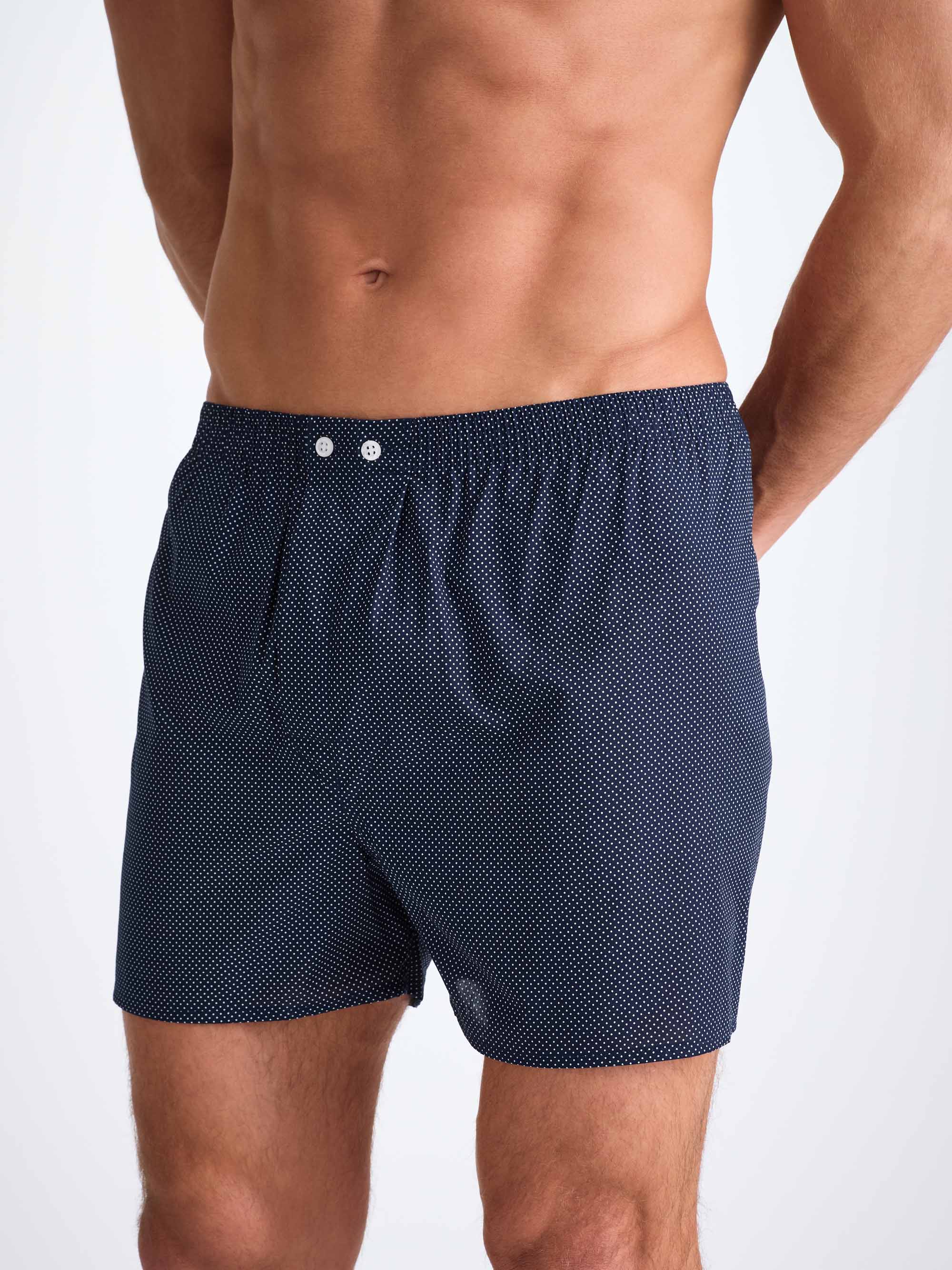 Men's Classic Fit Boxers Cotton Batiste Navy Pin Dot Print - Image 4