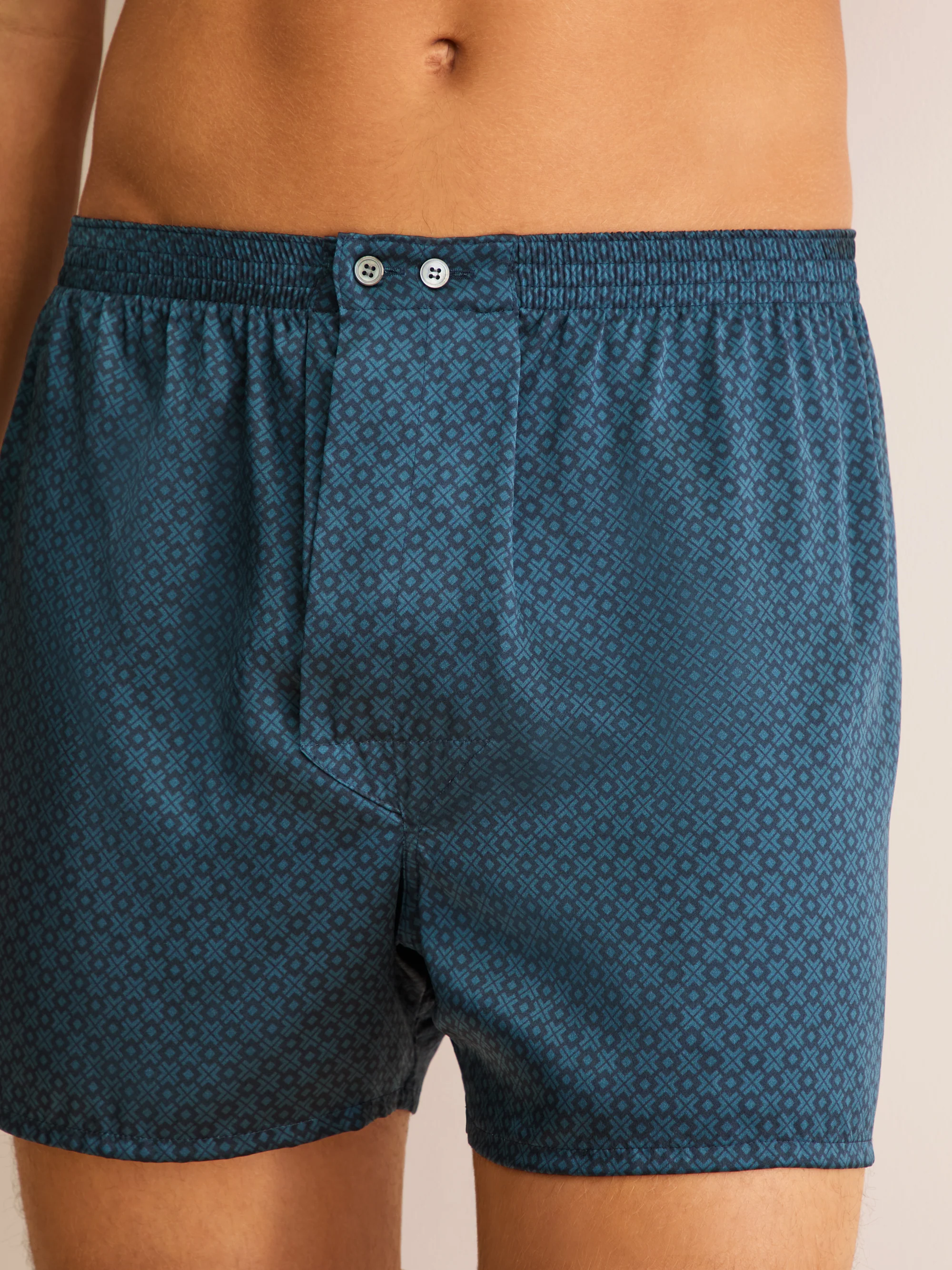Men's Classic Fit Boxers Silk London Geo Cross Blue & Teal - Image 3