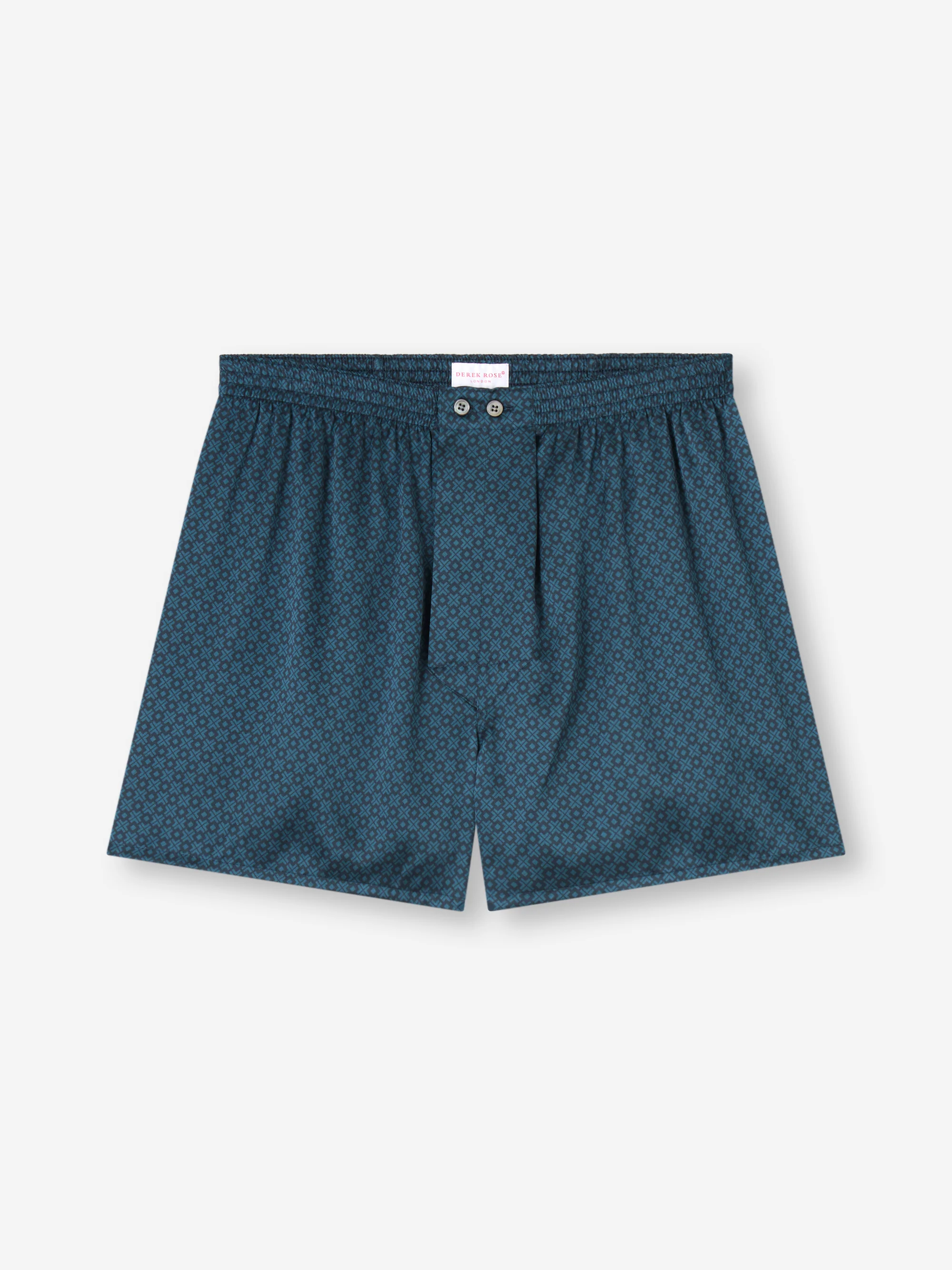 Men's Classic Fit Boxers Silk London Geo Cross Blue & Teal - Image 4