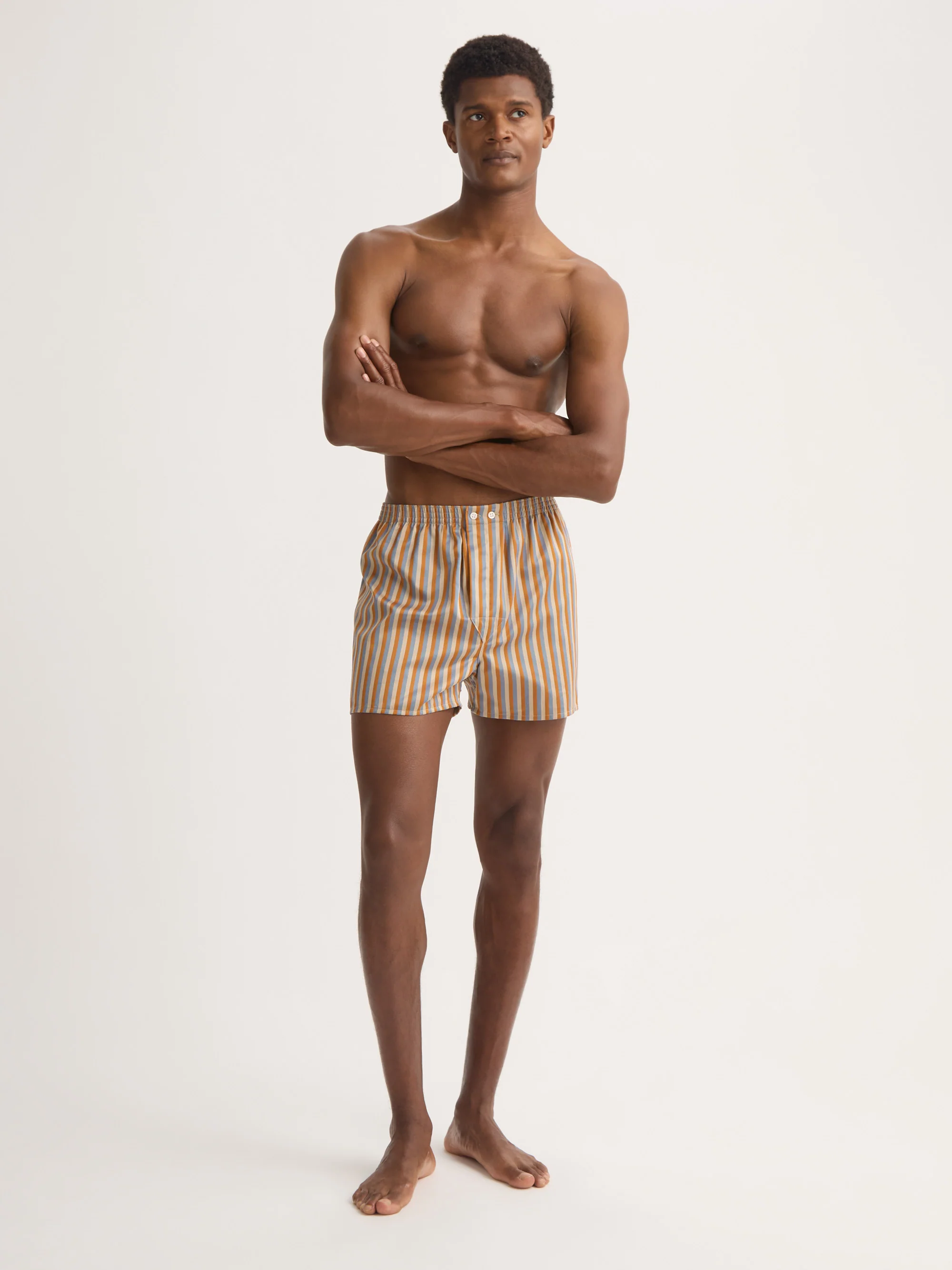 Men's Classic Fit Boxers Wellington Cotton Brown and Blue Multicolour Stripe - Image 3