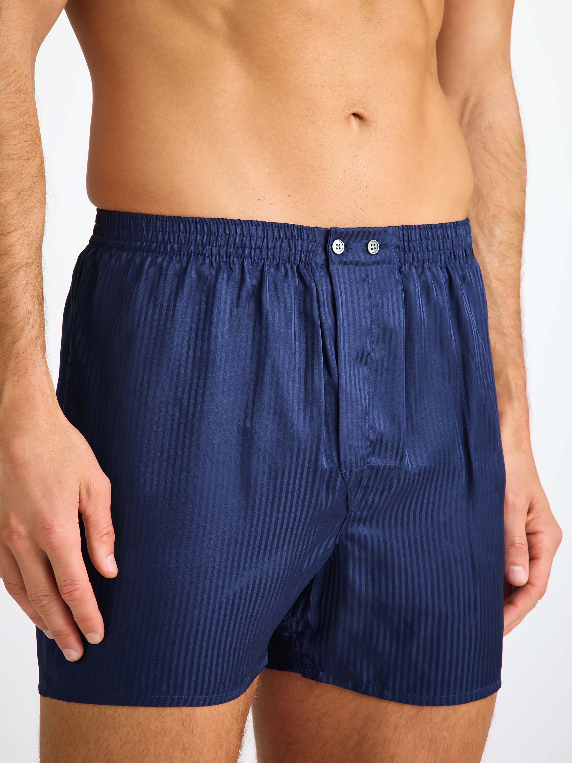 Men's Classic Fit Boxers Woburn Silk Navy Stripe - Image 2