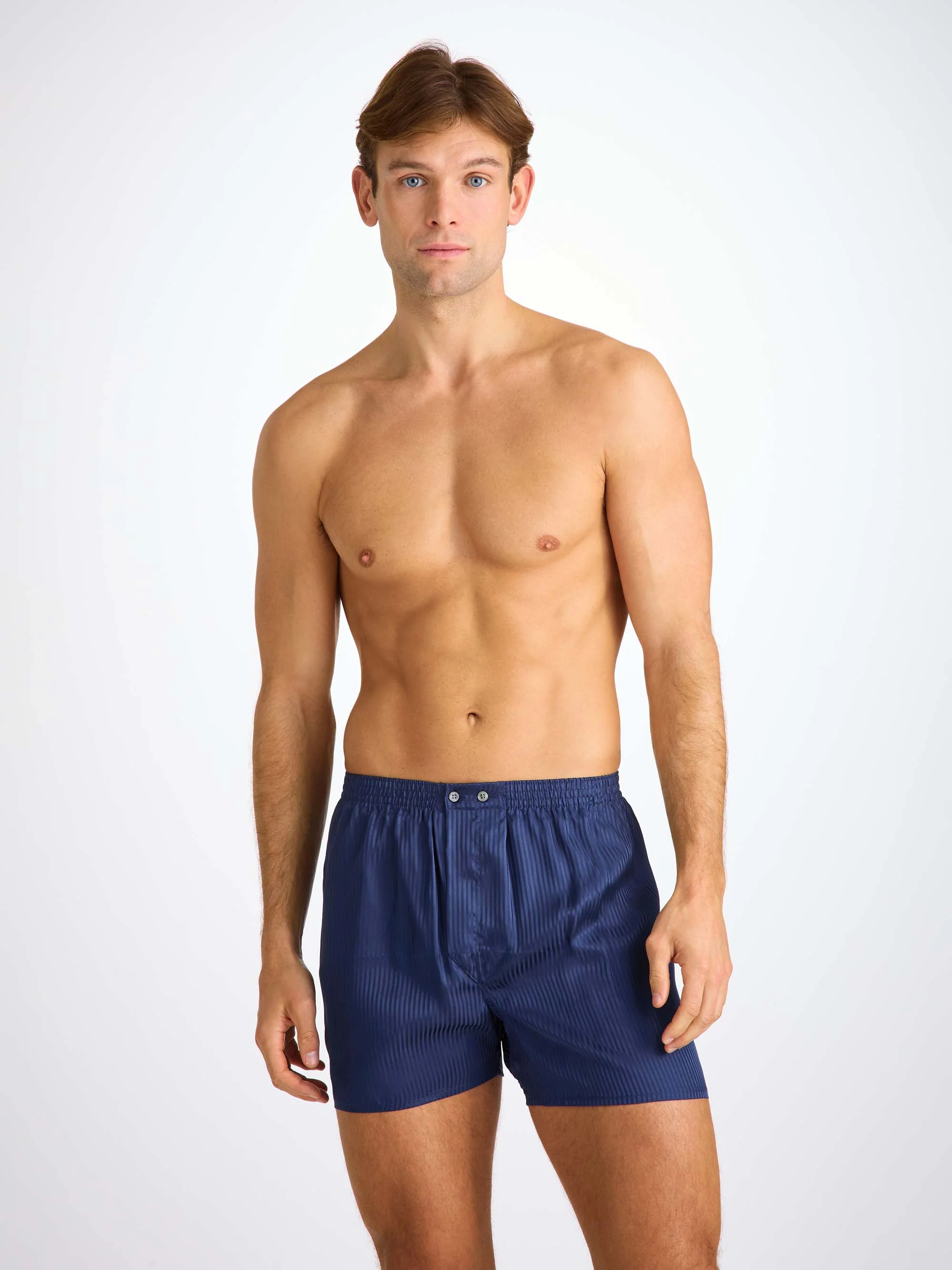 Men's Classic Fit Boxers Woburn Silk Navy Stripe - Image 5