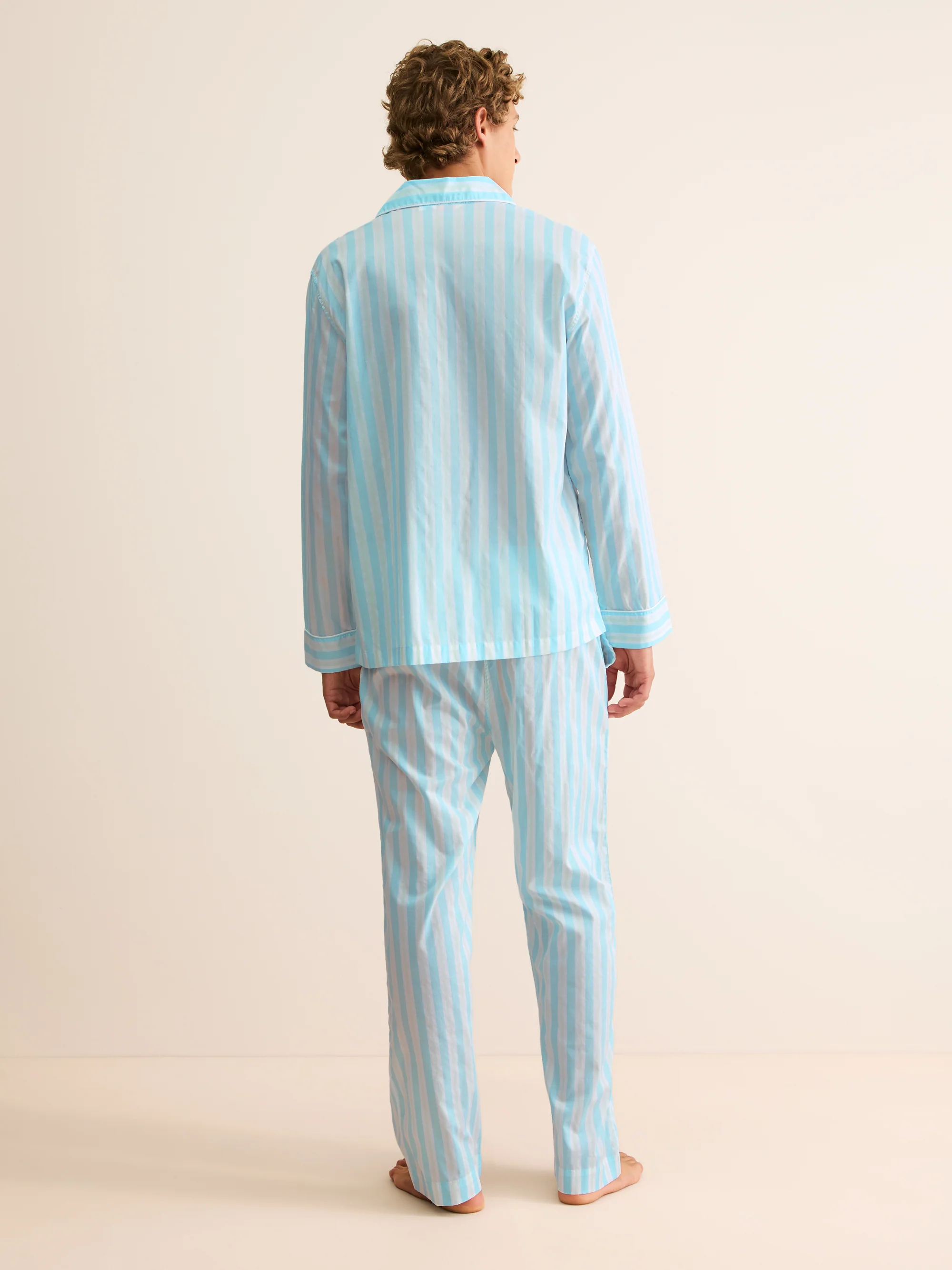 Men's Classic Fit Pyjamas Amalfi Cotton Batiste Aqua Blue Stripe - Image 3