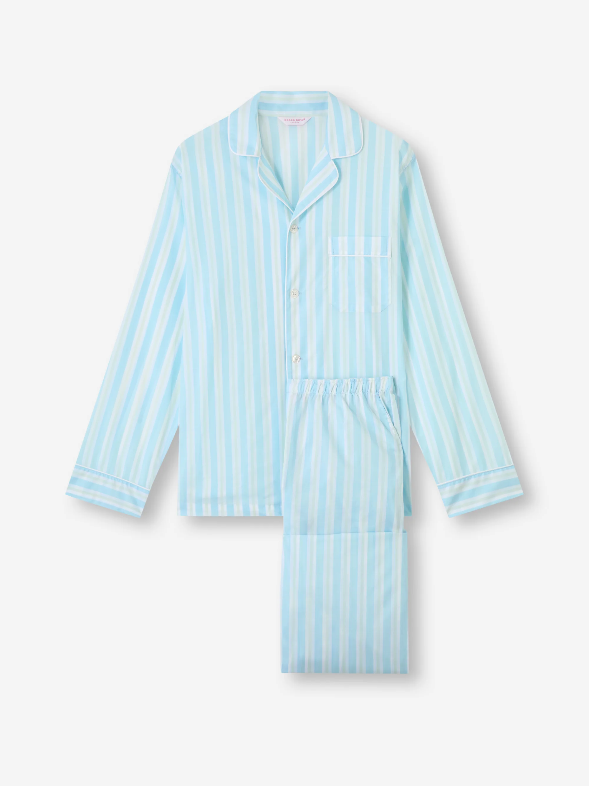 Men's Classic Fit Pyjamas Amalfi Cotton Batiste Aqua Blue Stripe - Image 4