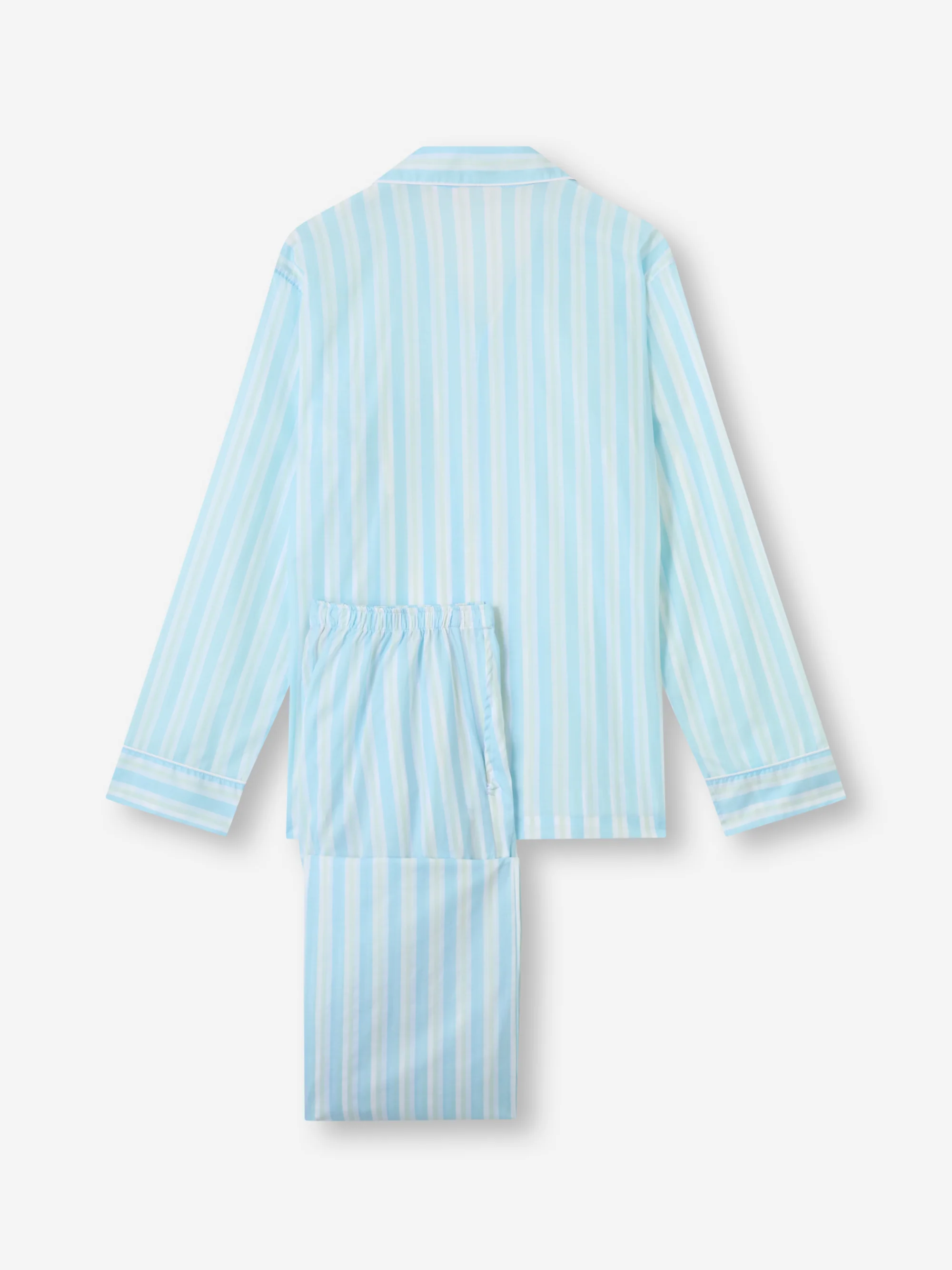 Men's Classic Fit Pyjamas Amalfi Cotton Batiste Aqua Blue Stripe - Image 5