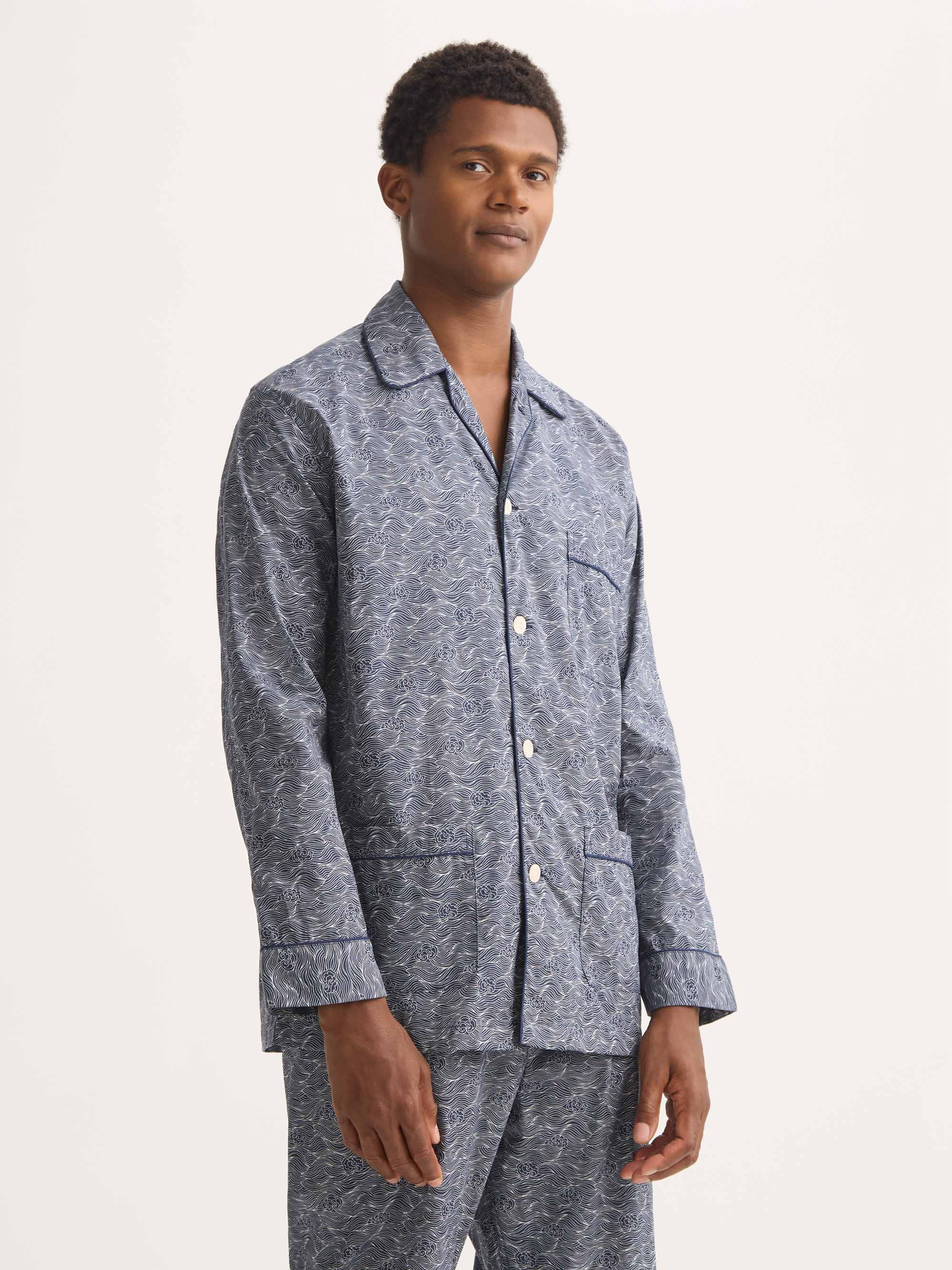 Men's Classic Fit Pyjamas Cotton Batiste Navy Blue Night Sky Print - Image 4