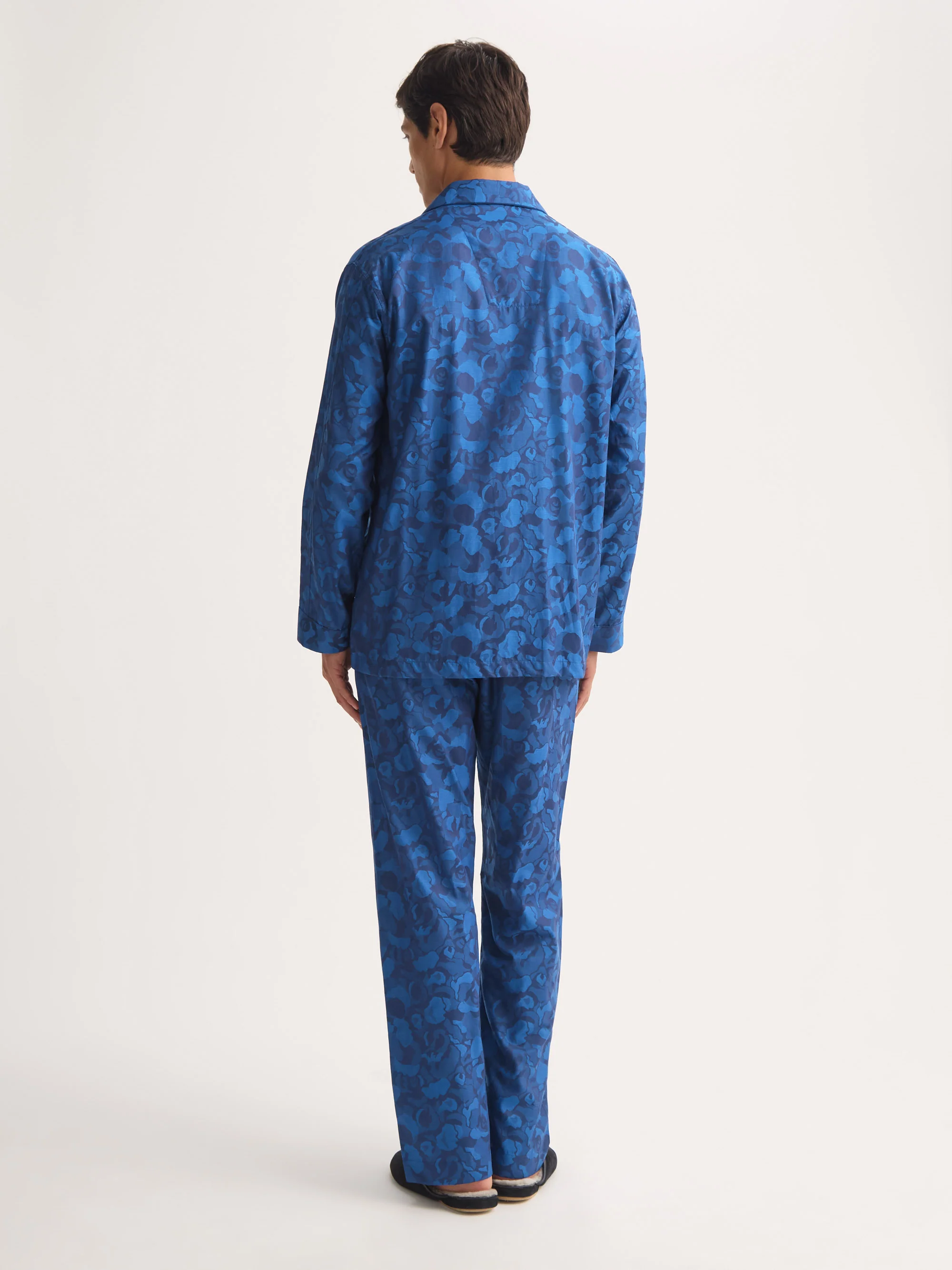 Men's Classic Fit Pajamas Cotton Jacquard Navy Blue Camo Rose Weave - Image 3