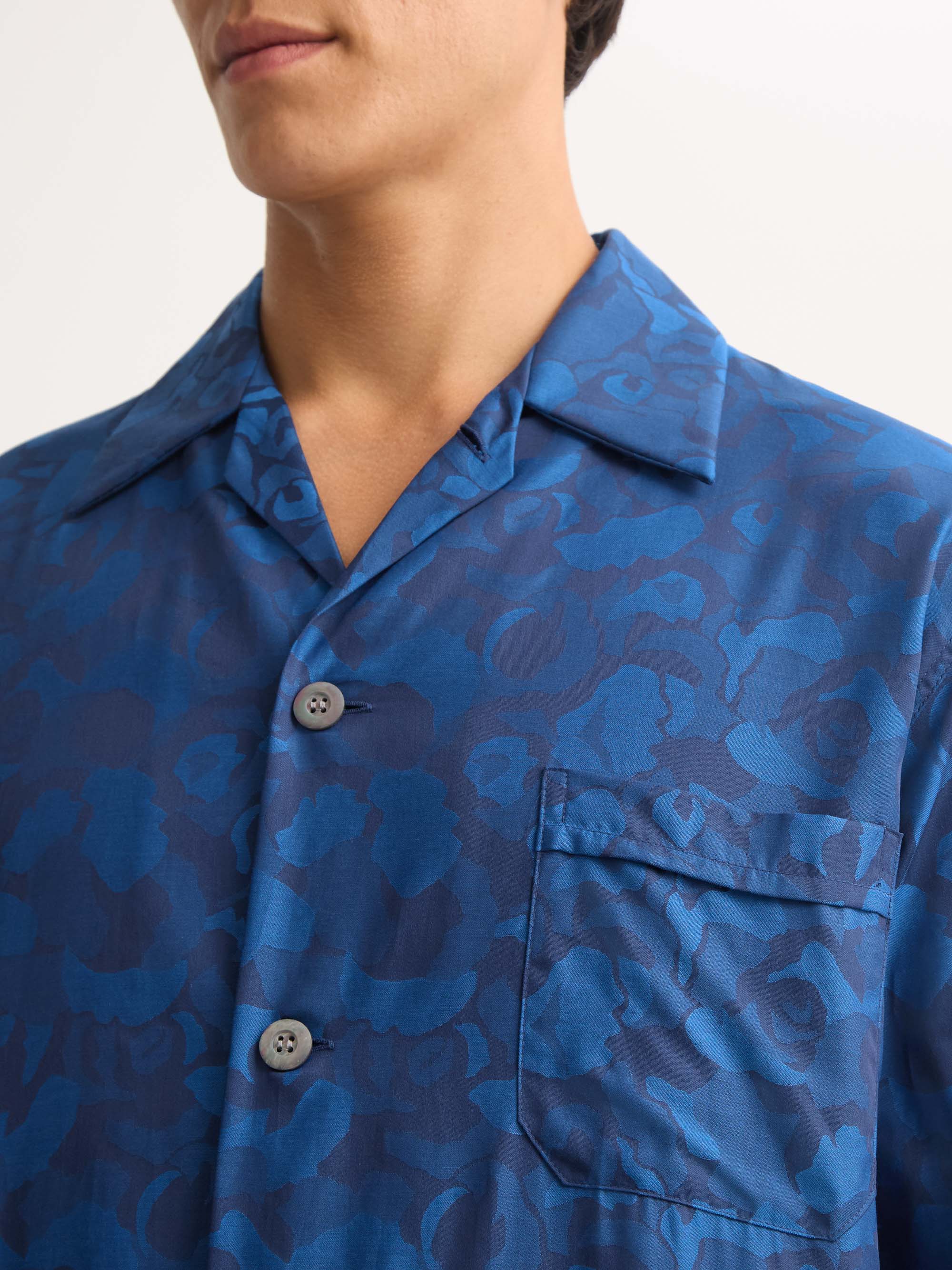 Men's Classic Fit Pajamas Cotton Jacquard Navy Blue Camo Rose Weave - Image 4