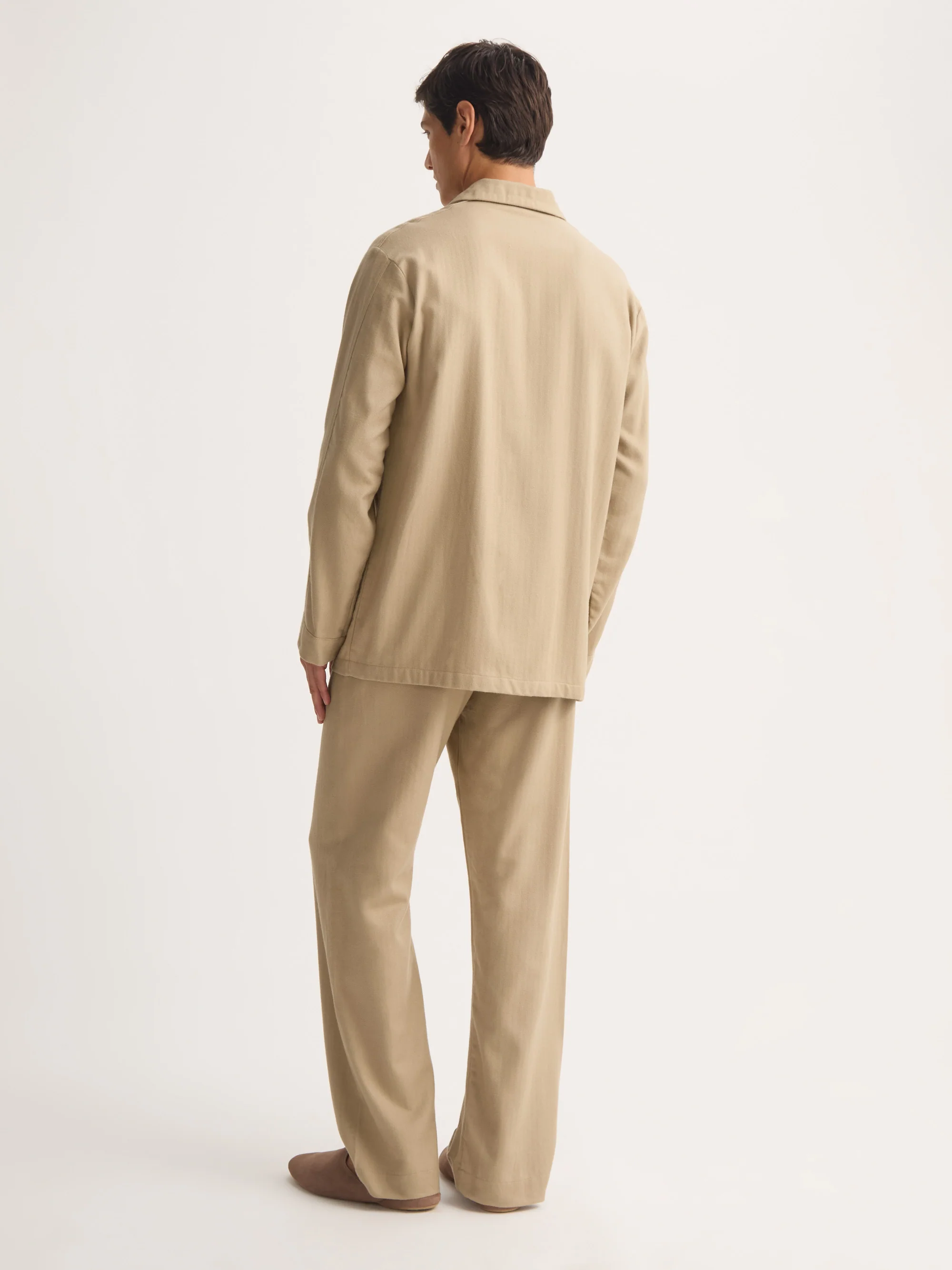 Men's Classic Fit Pyjamas Kelburn Brushed Cotton Light Stone Herringbone - Image 3