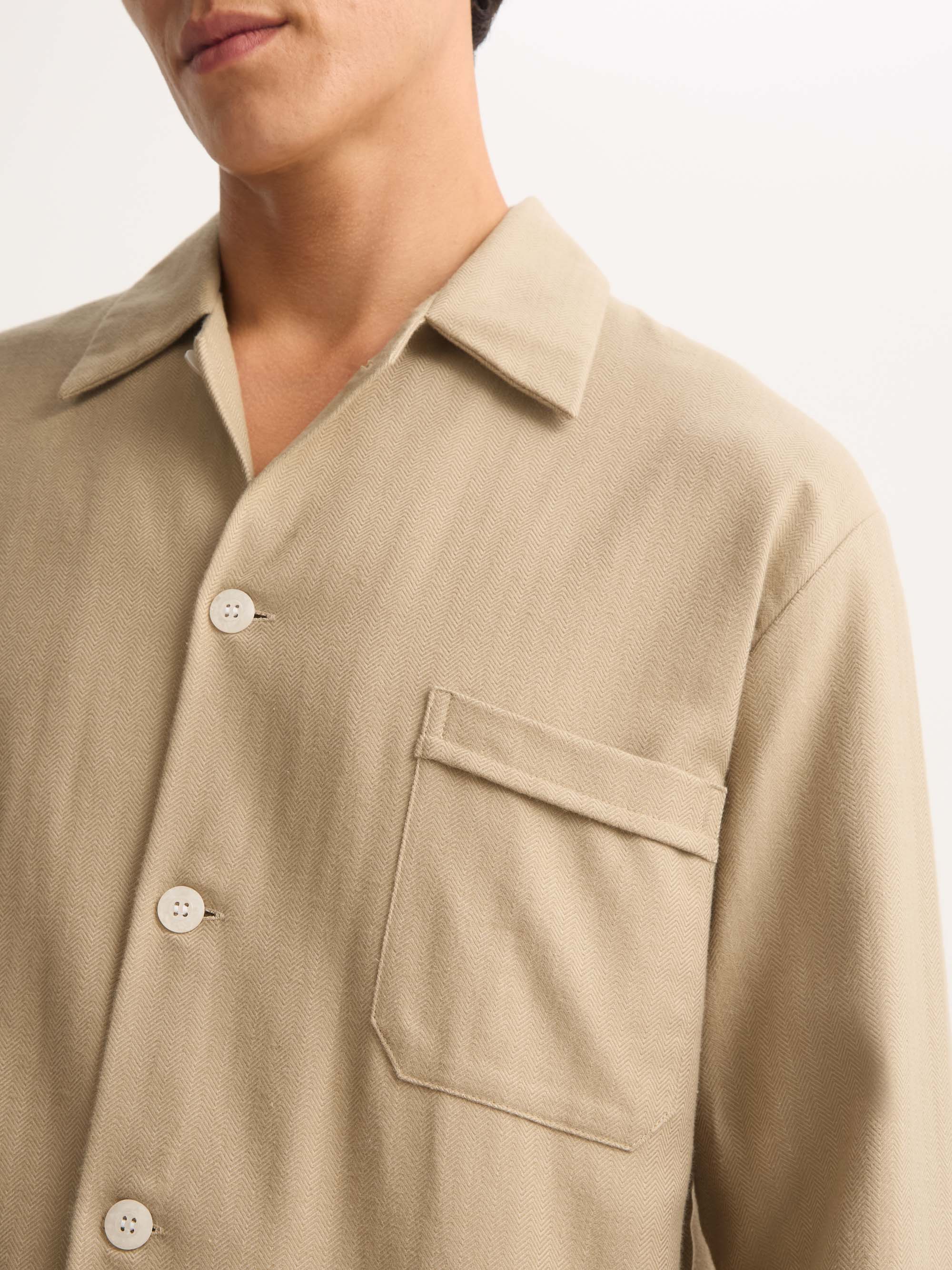 Men's Classic Fit Pyjamas Kelburn Brushed Cotton Light Stone Herringbone - Image 5