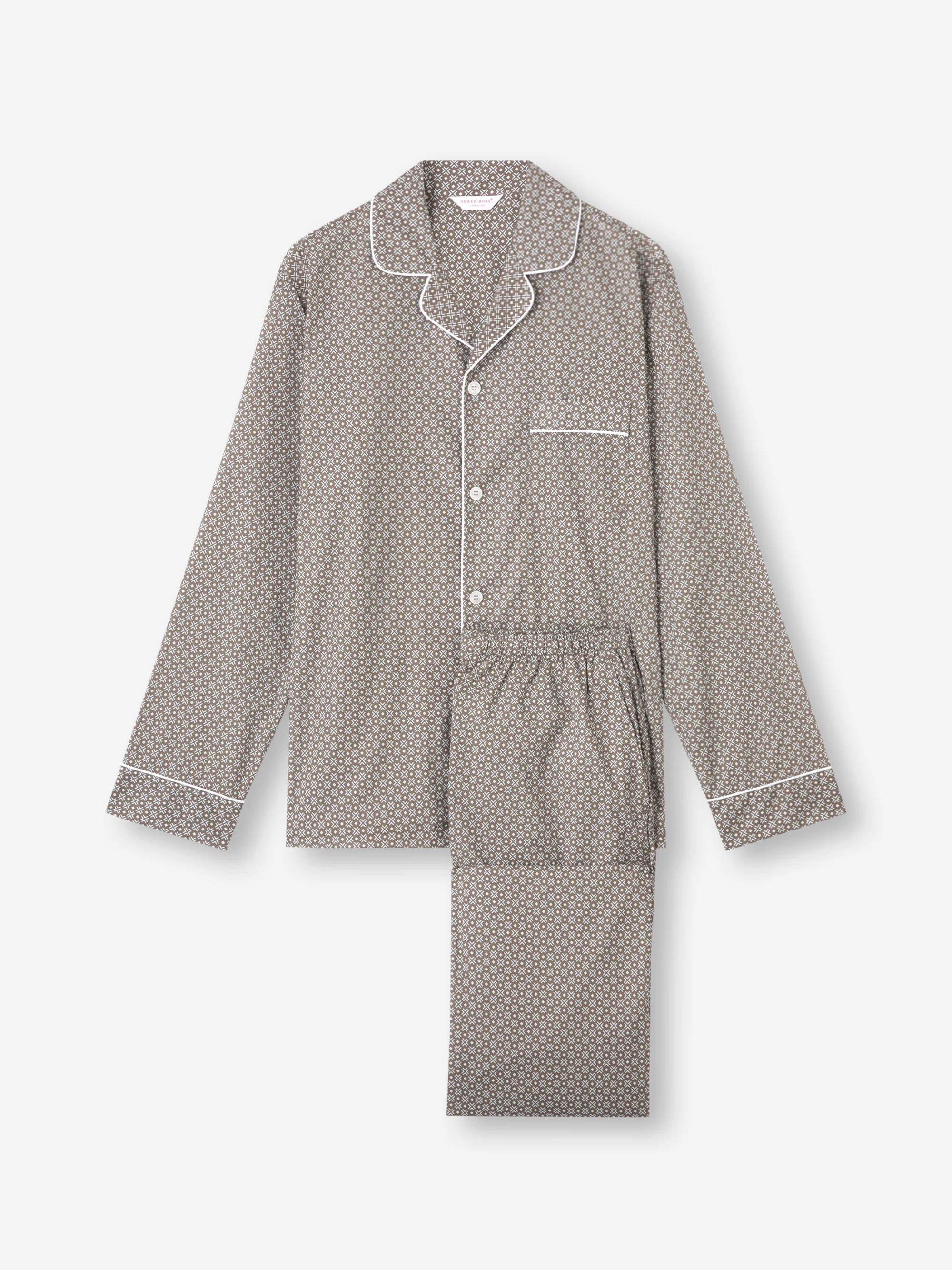 Men's Classic Fit Pyjamas London Geo Cross Cotton Batiste Taupe - Image 3
