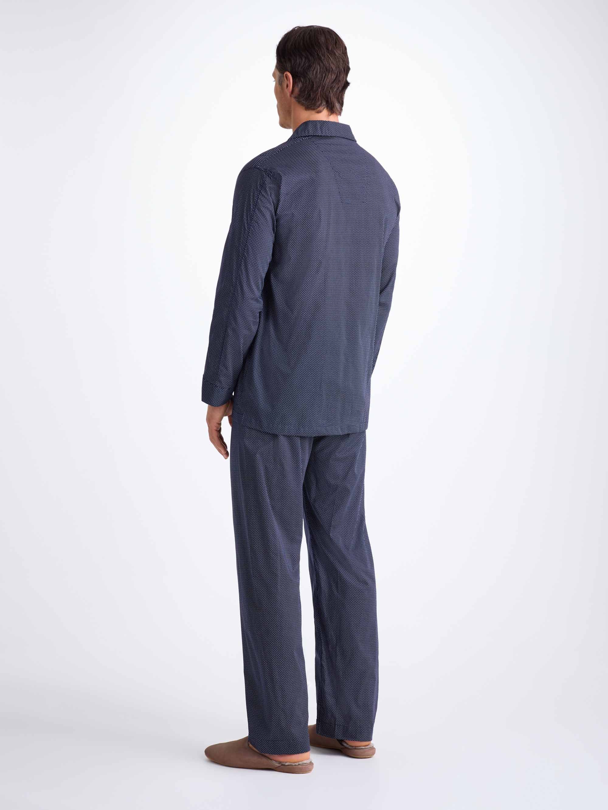 Men's Classic Fit Pyjamas Cotton Batiste Navy Pin Dot Print - Image 3