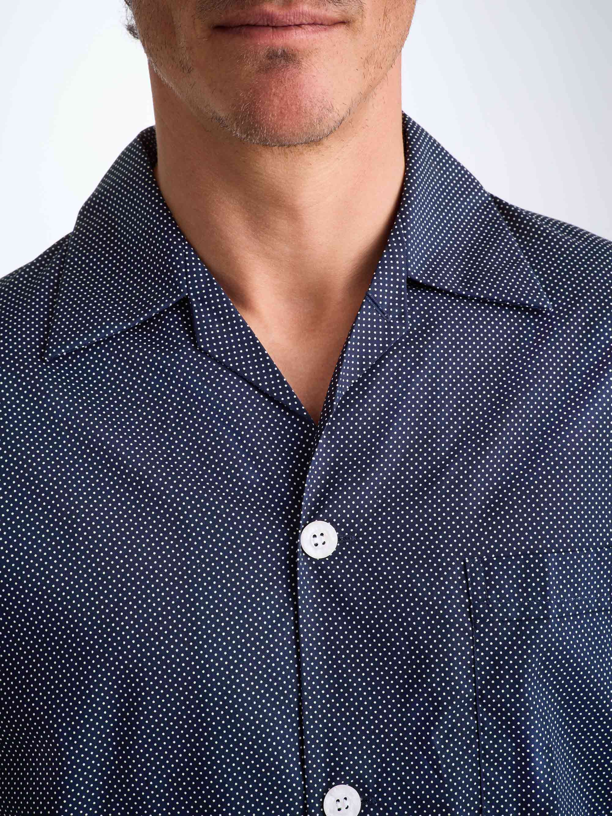 Men's Classic Fit Pyjamas Cotton Batiste Navy Pin Dot Print - Image 4