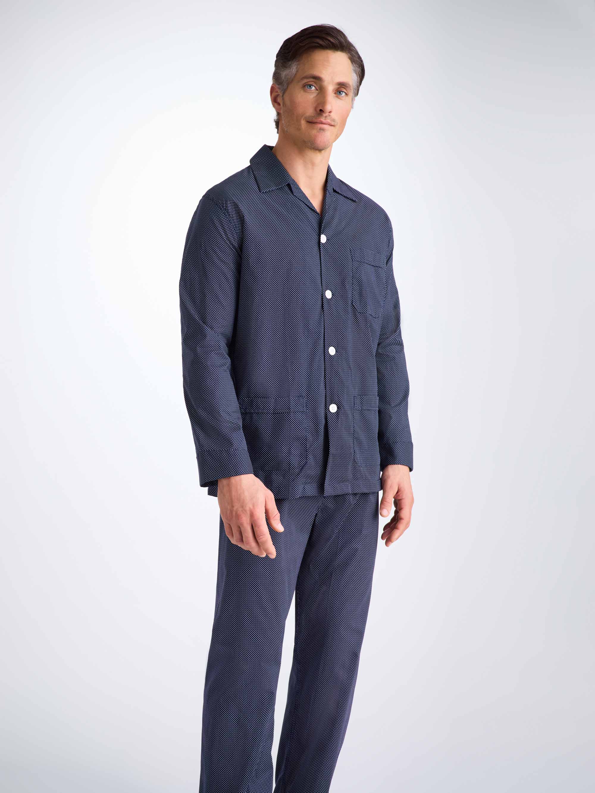 Men's Classic Fit Pyjamas Cotton Batiste Navy Pin Dot Print - Image 7