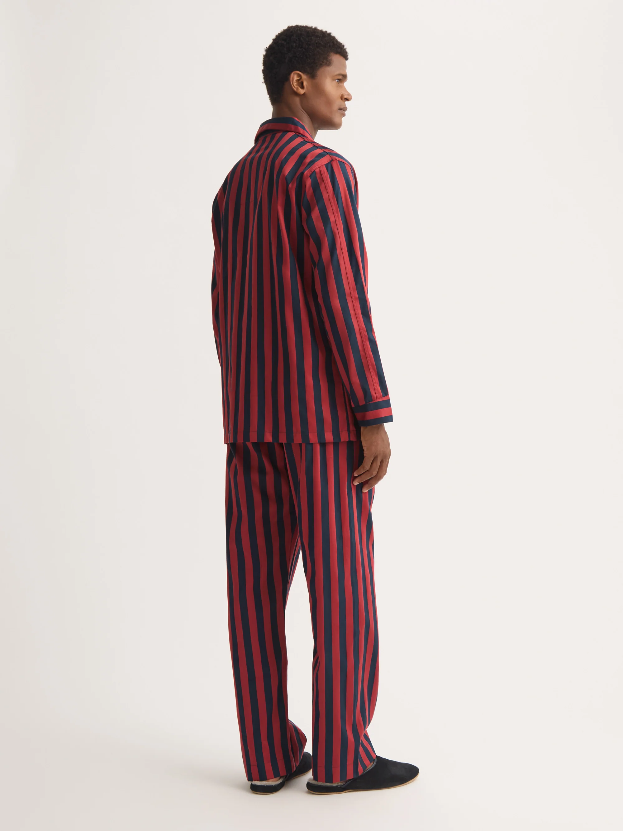 Men's Classic Fit Pyjamas Royal Cotton Navy Blue & Red Stripe - Image 3