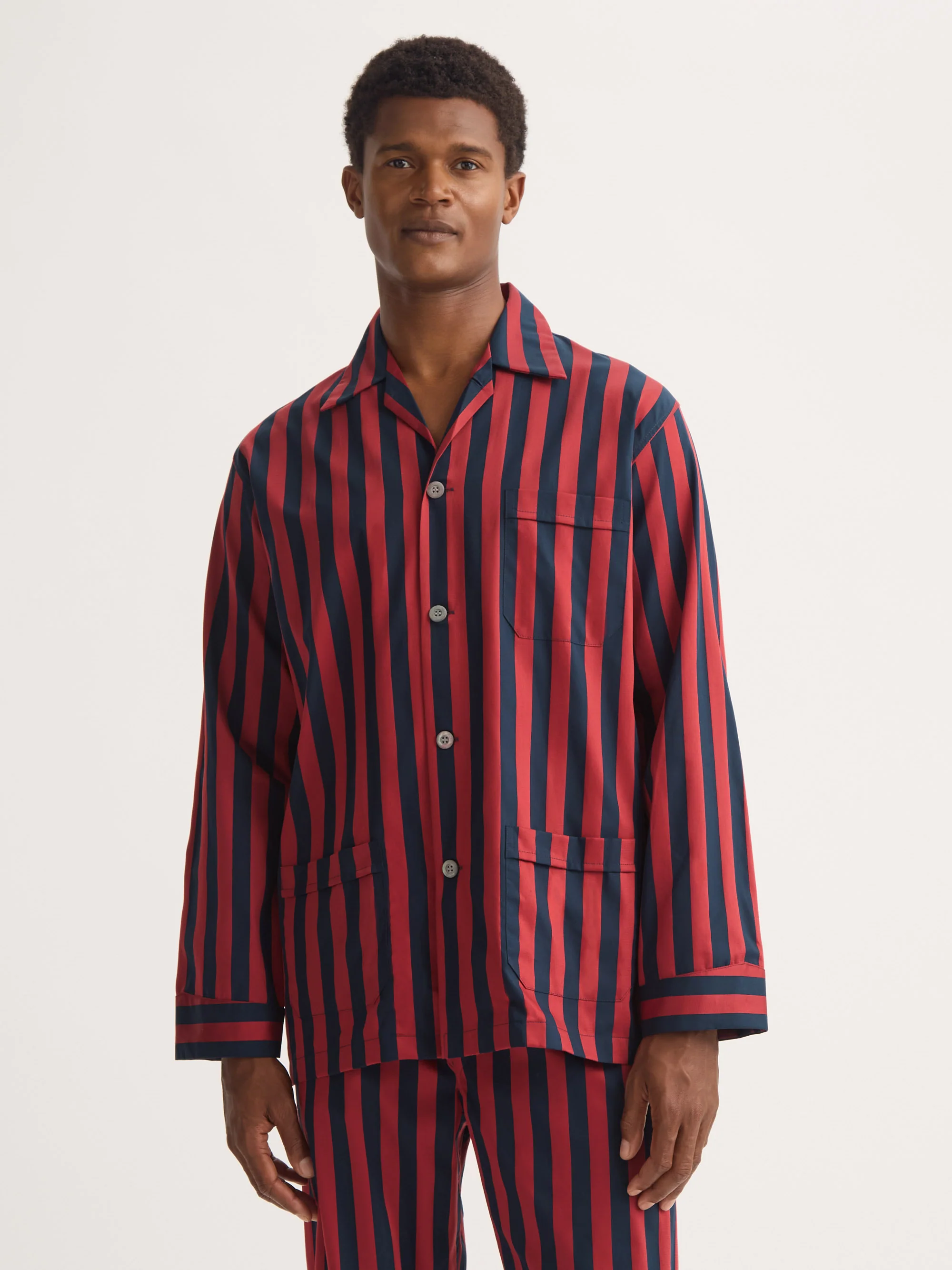 Men's Classic Fit Pyjamas Royal Cotton Navy Blue & Red Stripe - Image 4