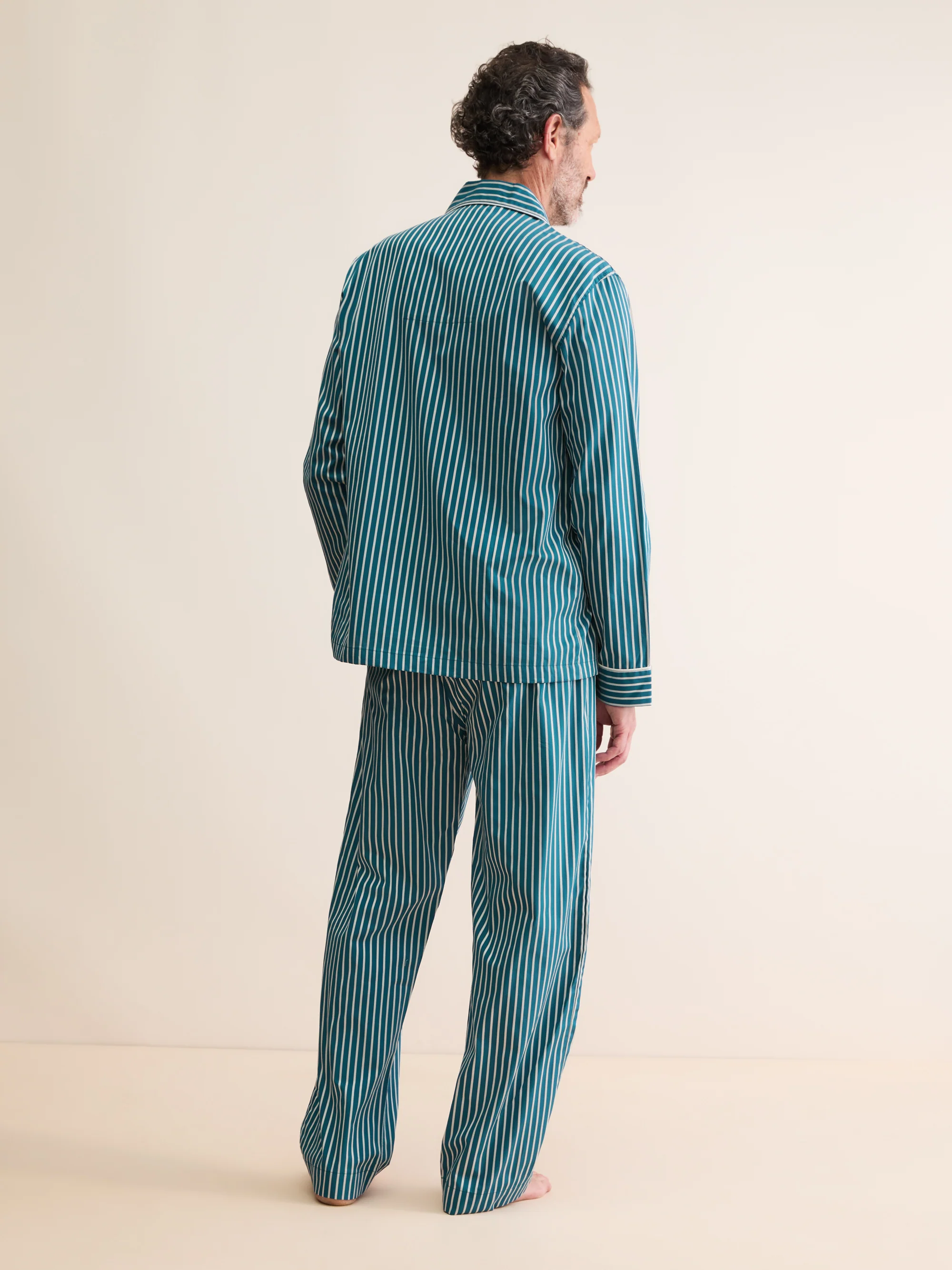 Men's Classic Fit Pyjamas Royal Cotton Teal & White Stripe - Image 3