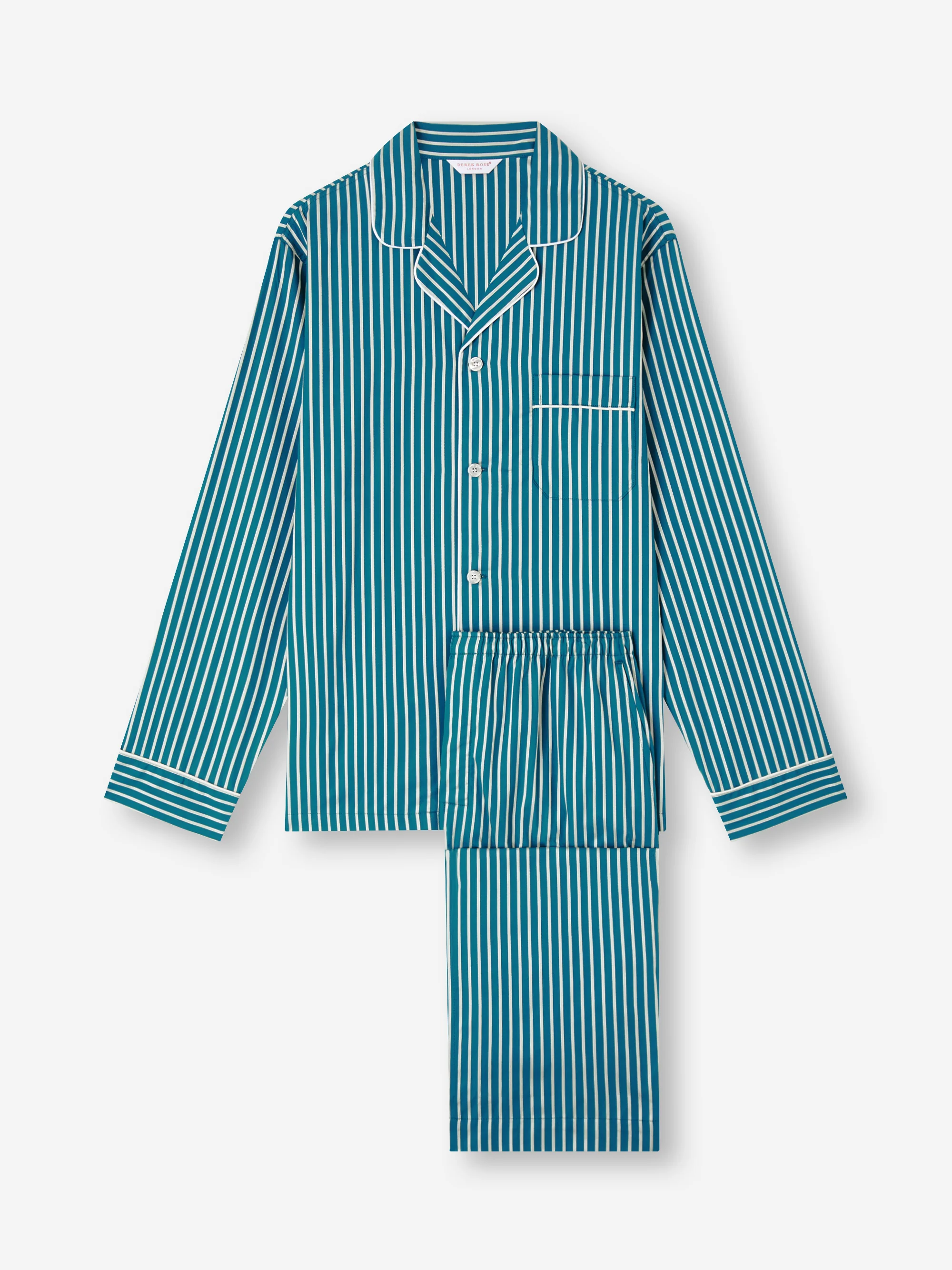 Men's Classic Fit Pyjamas Royal Cotton Teal & White Stripe - Image 5