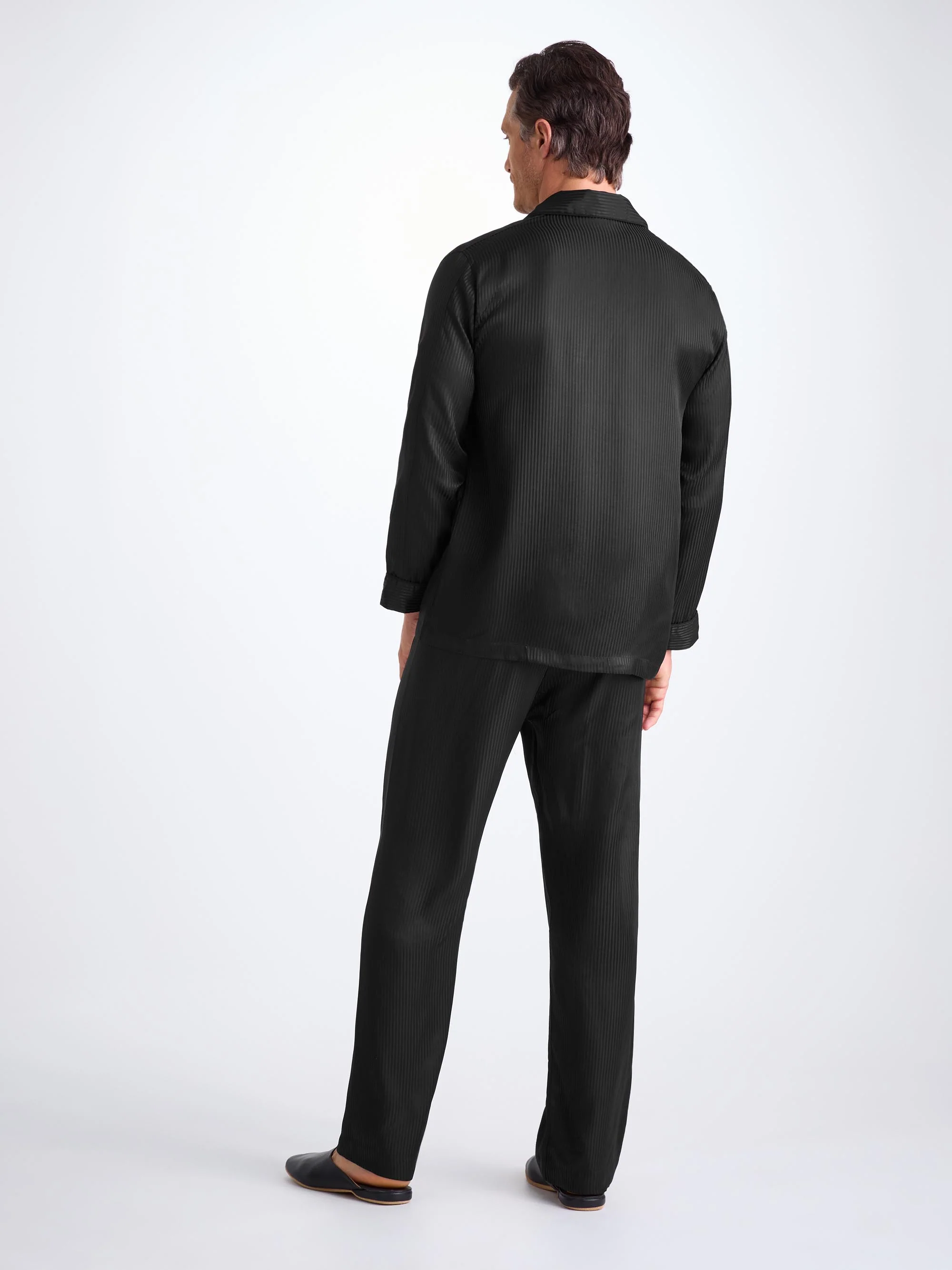 Men's Classic Fit Pyjamas Woburn 8 Silk Satin Black - Image 3