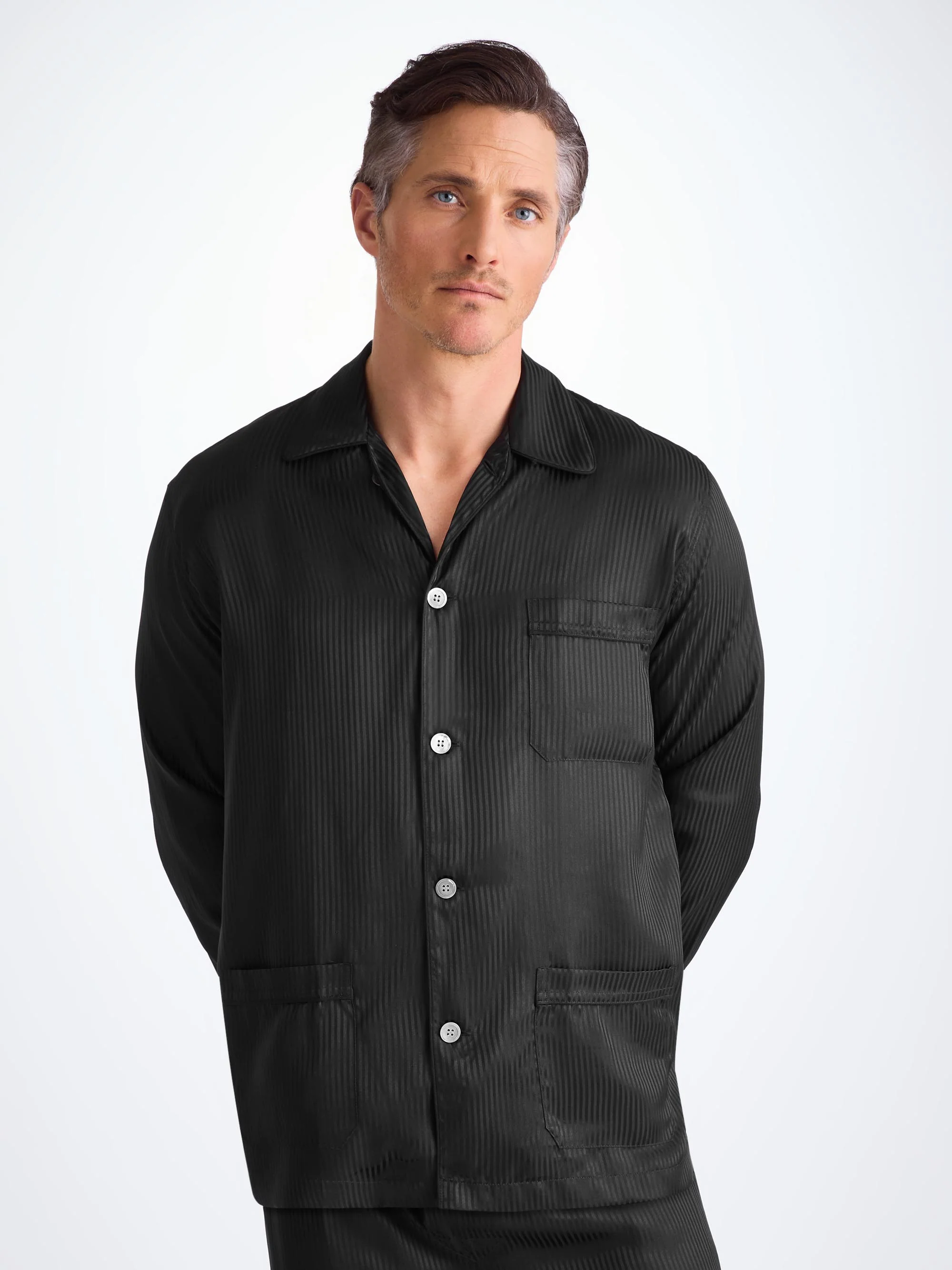 Men's Classic Fit Pyjamas Woburn 8 Silk Satin Black - Image 4