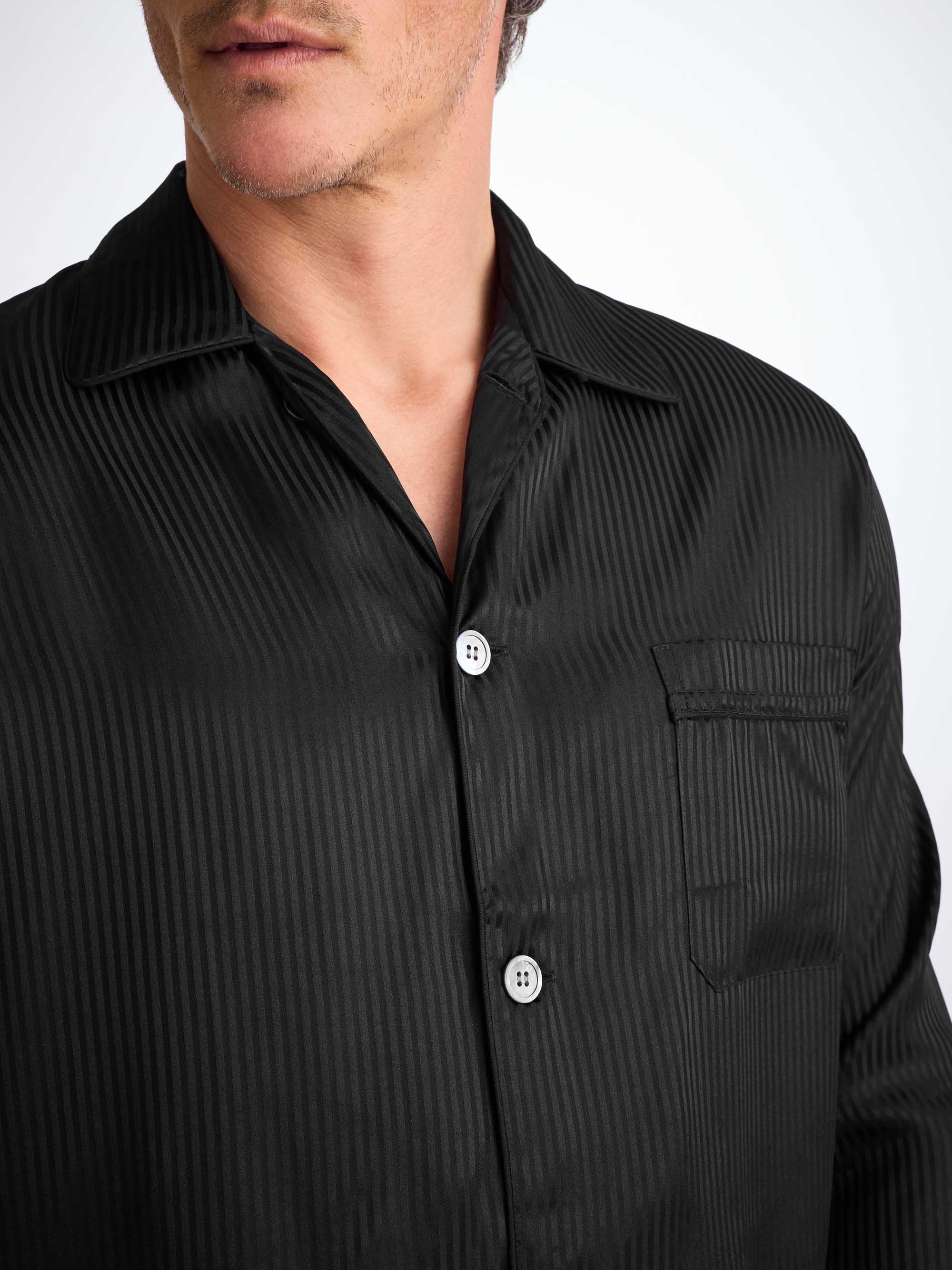 Men's Classic Fit Pyjamas Woburn 8 Silk Satin Black - Image 7
