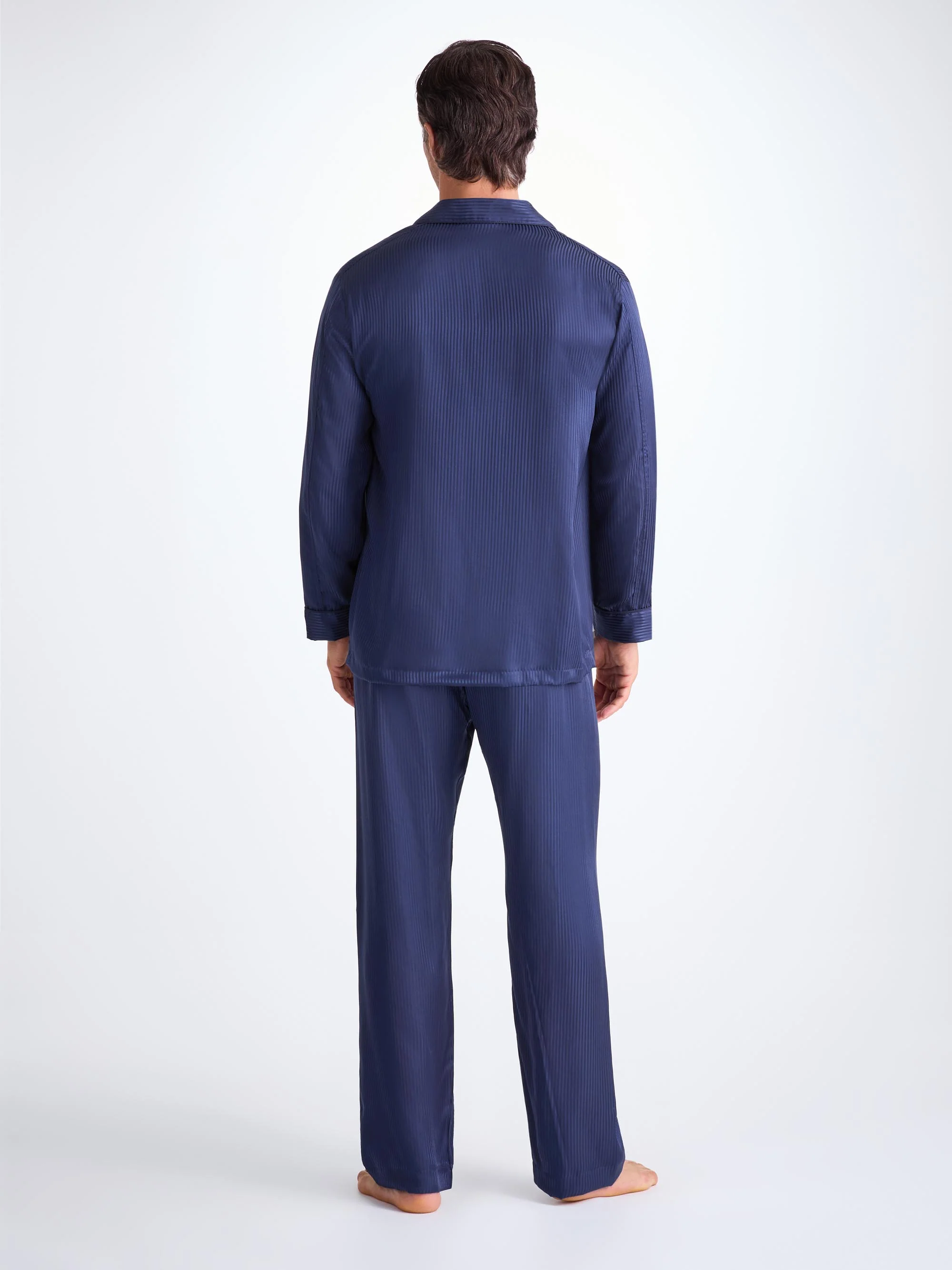 Men's Classic Fit Pyjamas Woburn 8 Silk Satin Navy - Image 3