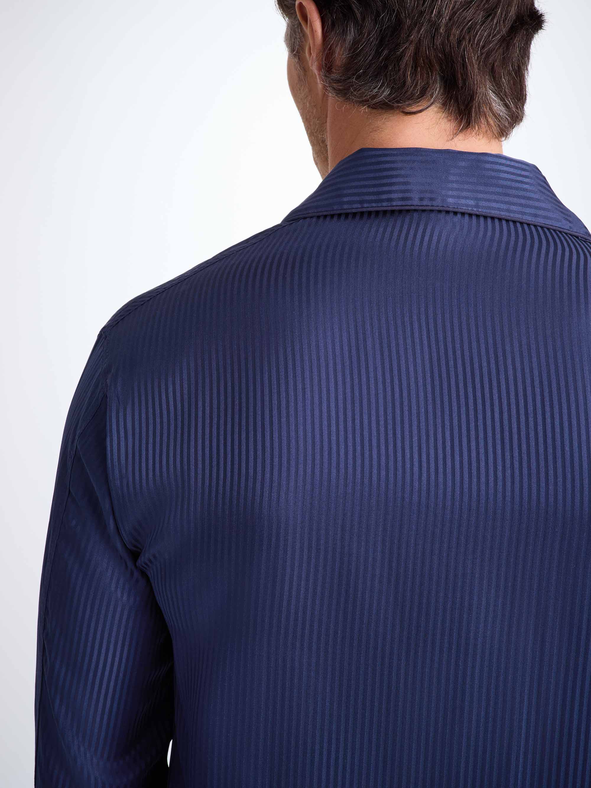 Men's Classic Fit Pyjamas Woburn 8 Silk Satin Navy - Image 5